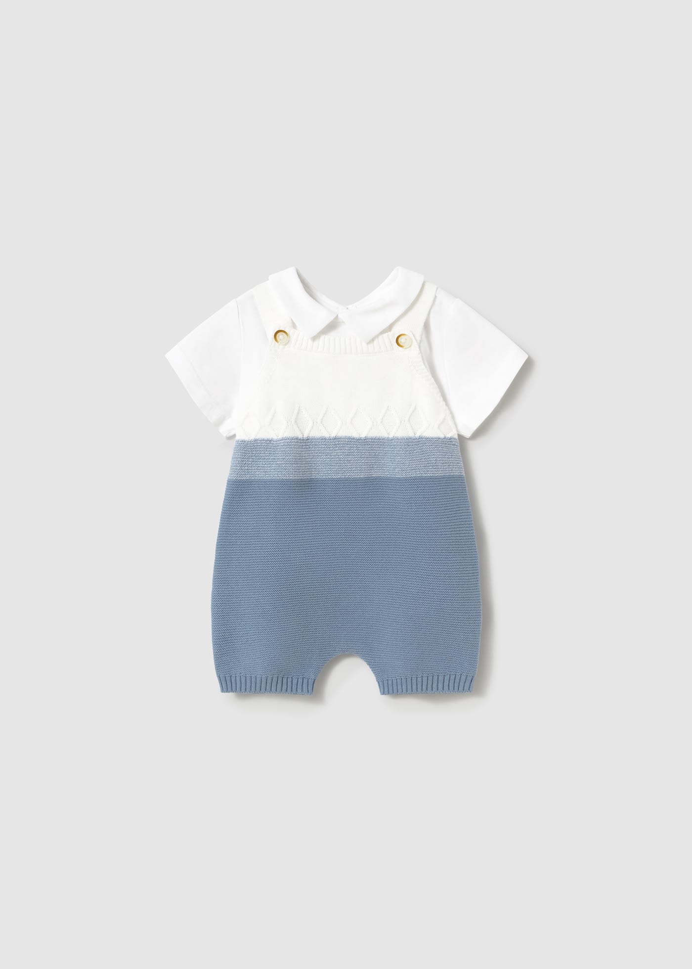 Newborn boy tricot dungarees with shirt set