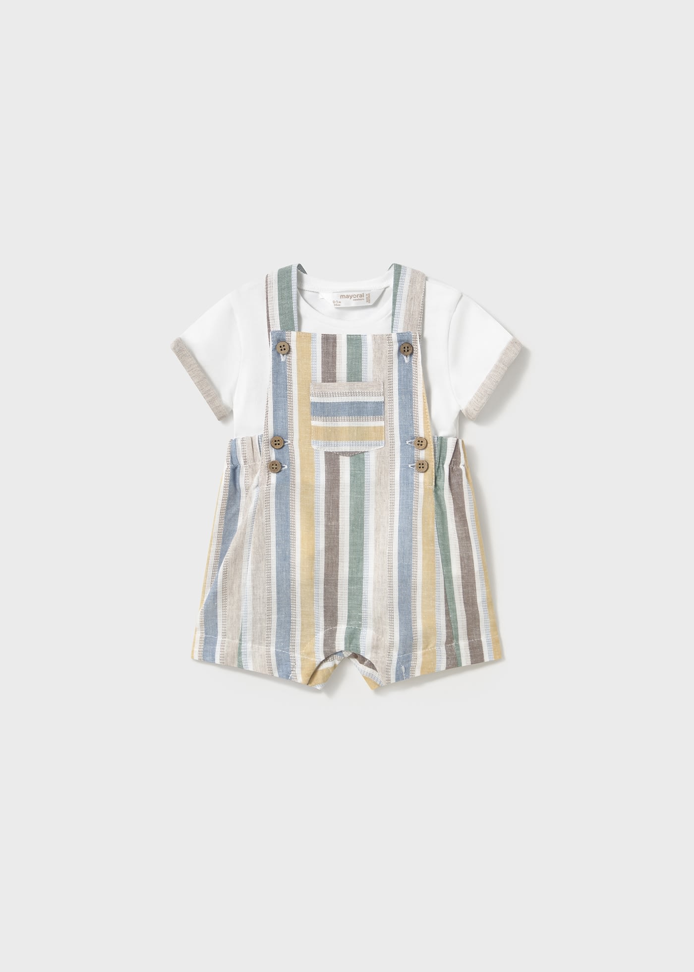 Newborn boy striped linen dungarees and t-shirt set