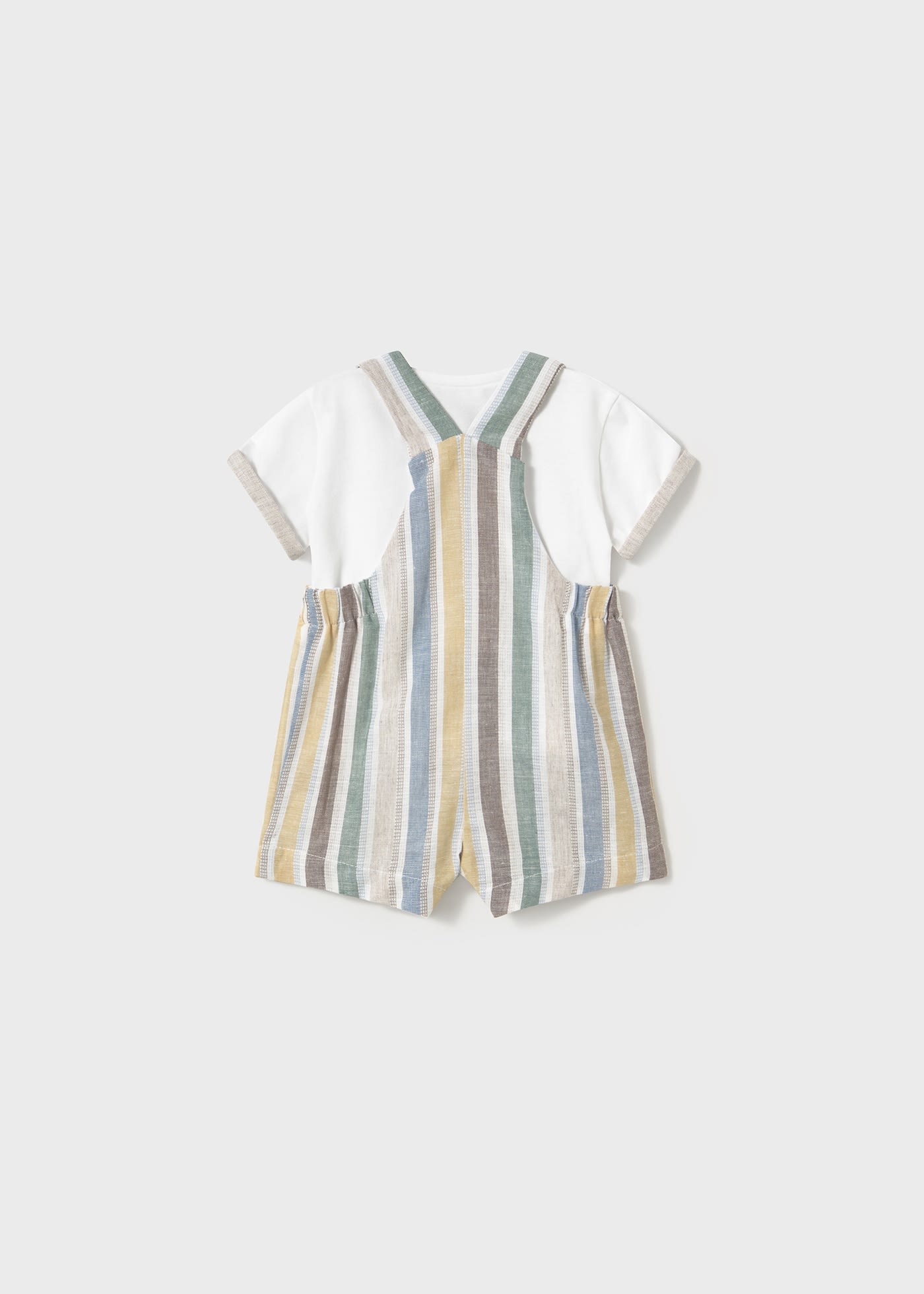 Newborn boy striped linen dungarees and t-shirt set