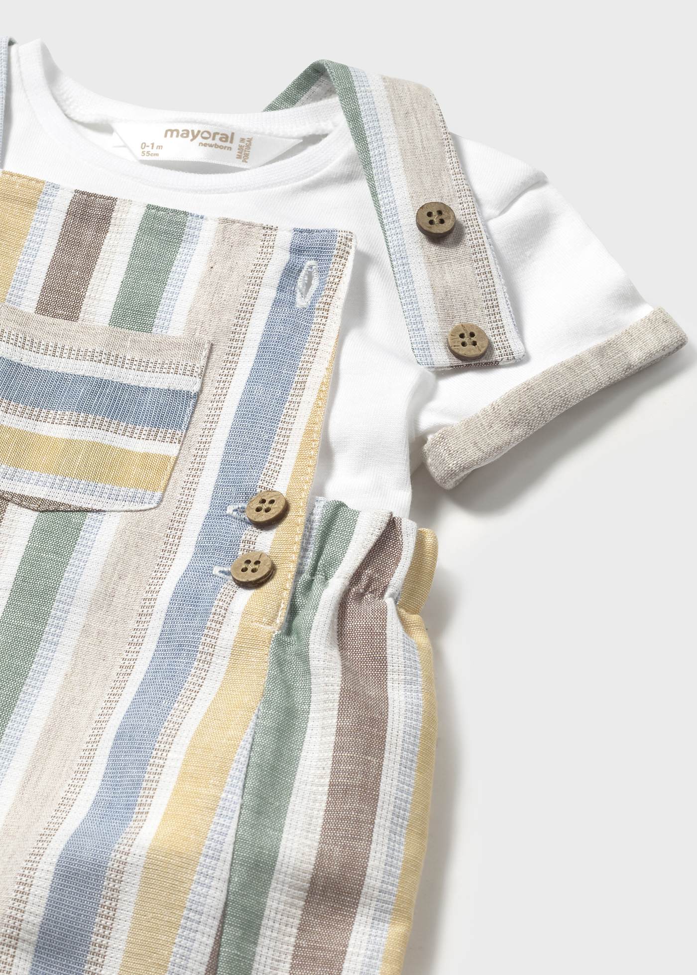 Newborn boy striped linen dungarees and t-shirt set