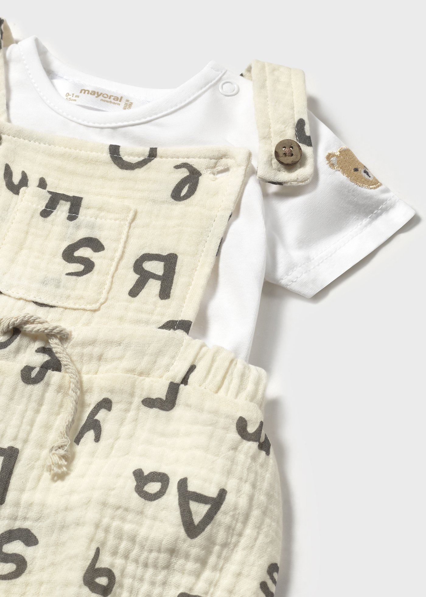 Newborn boy letter print dungarees and t-shirt set