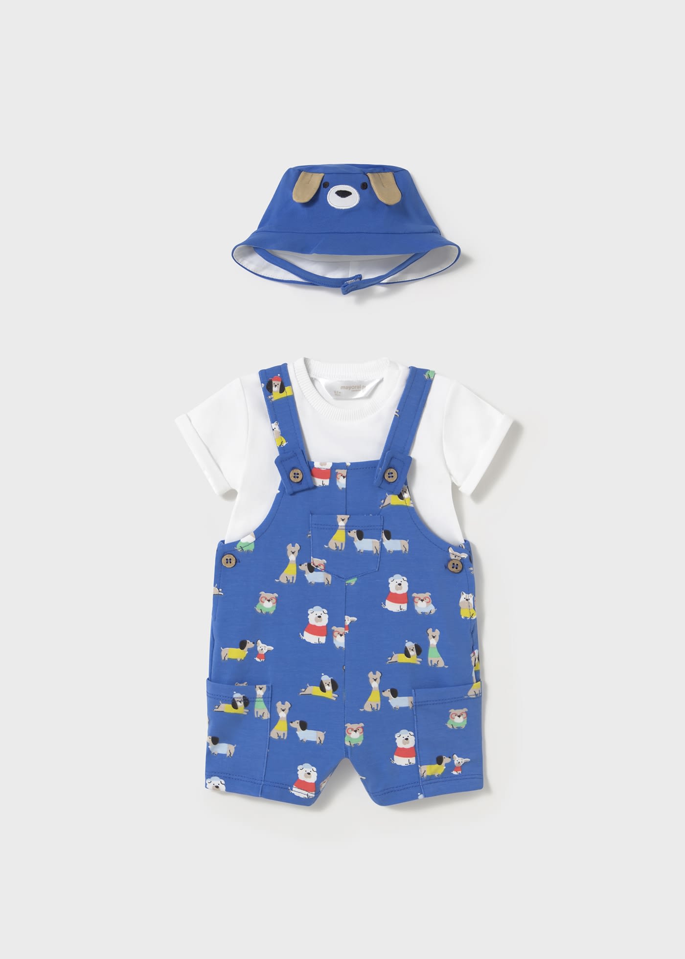 Completo 3 pezzi salopette stampato neonato