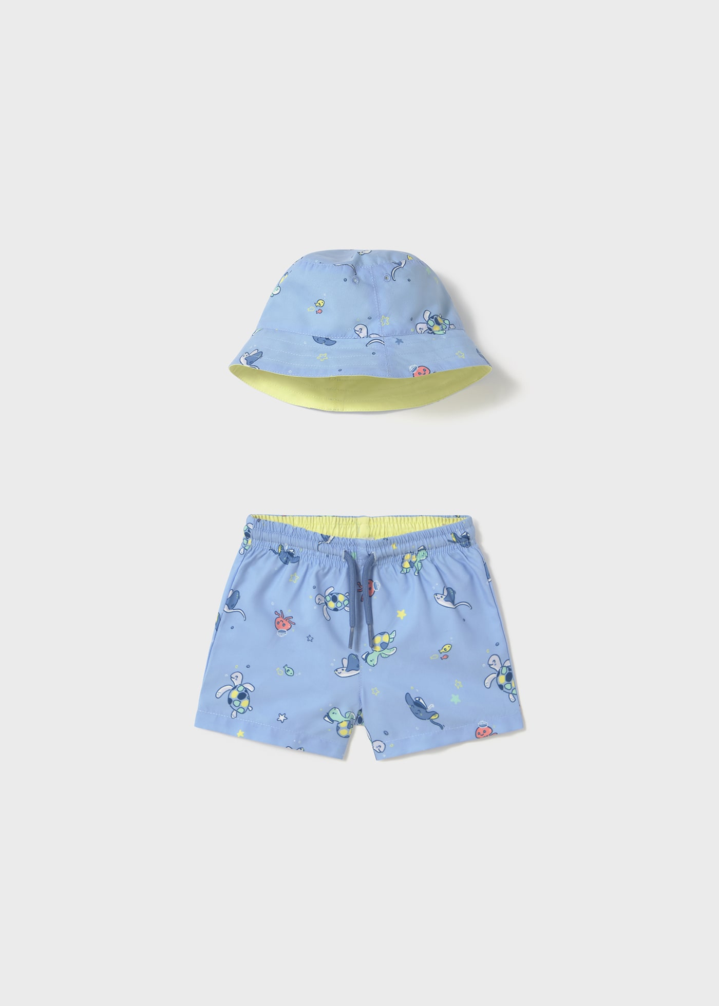 Baby reversible swimming shorts and sun hat with sun protection