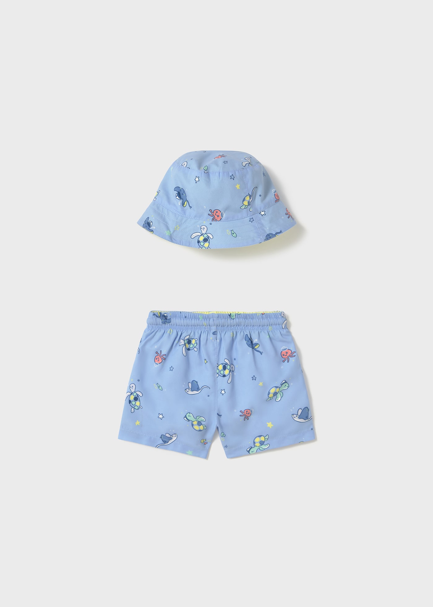 Baby reversible swimming shorts and sun hat with sun protection