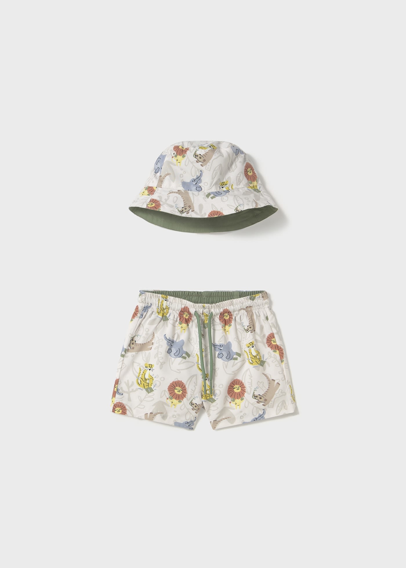 Baby reversible swimming shorts and sun hat with sun protection