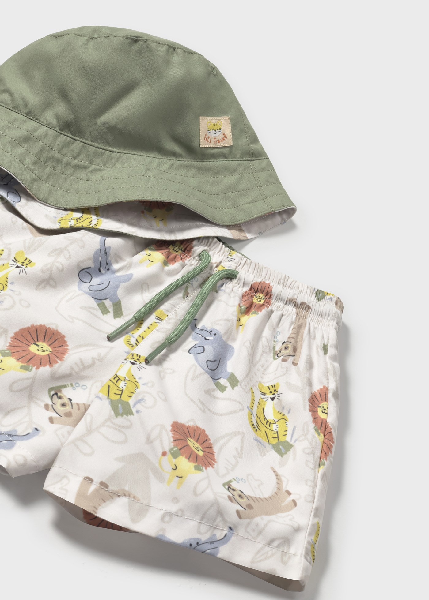 Baby reversible swimming shorts and sun hat with sun protection