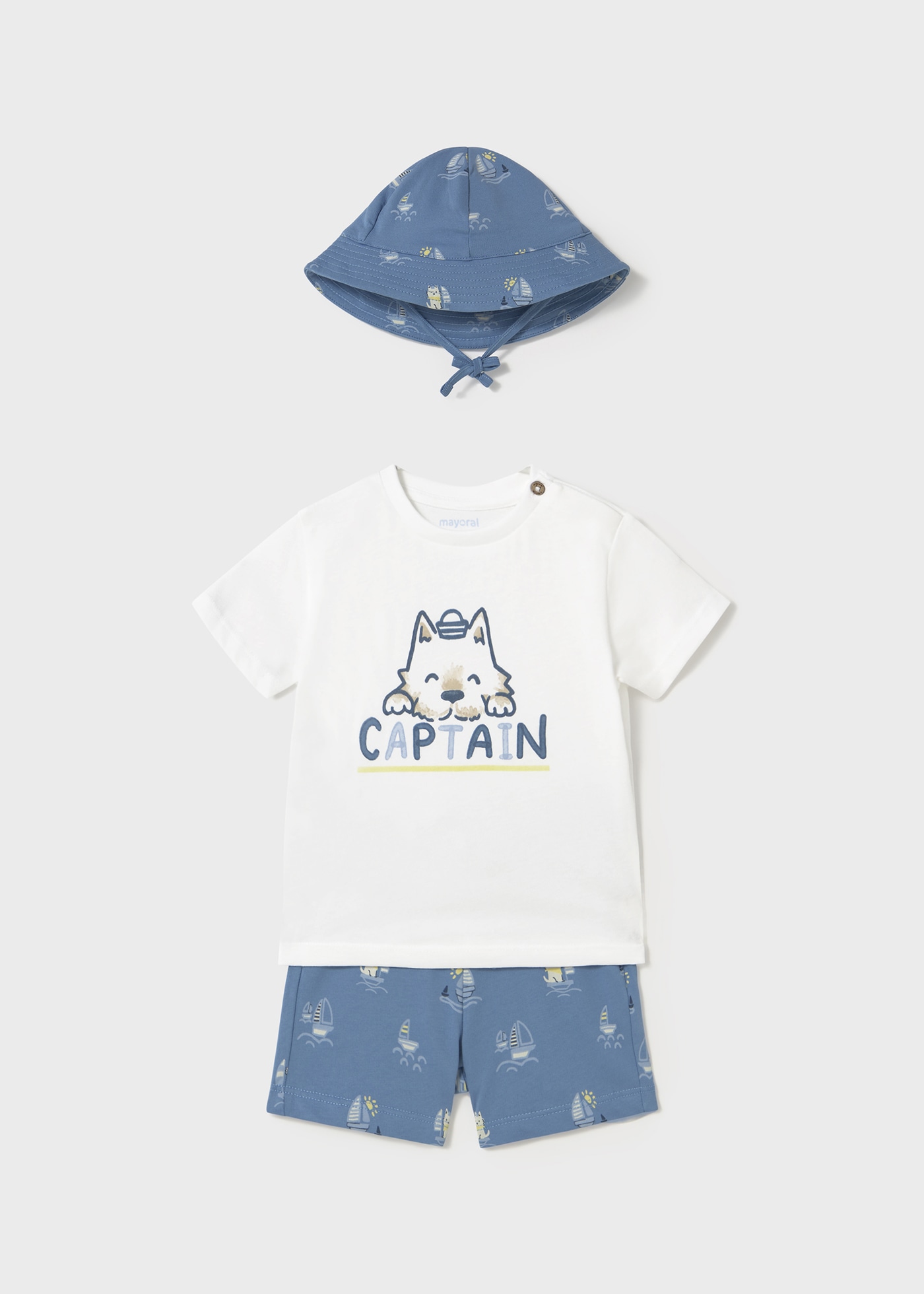 Conjunto 3 peças com chapéu estampado bebé