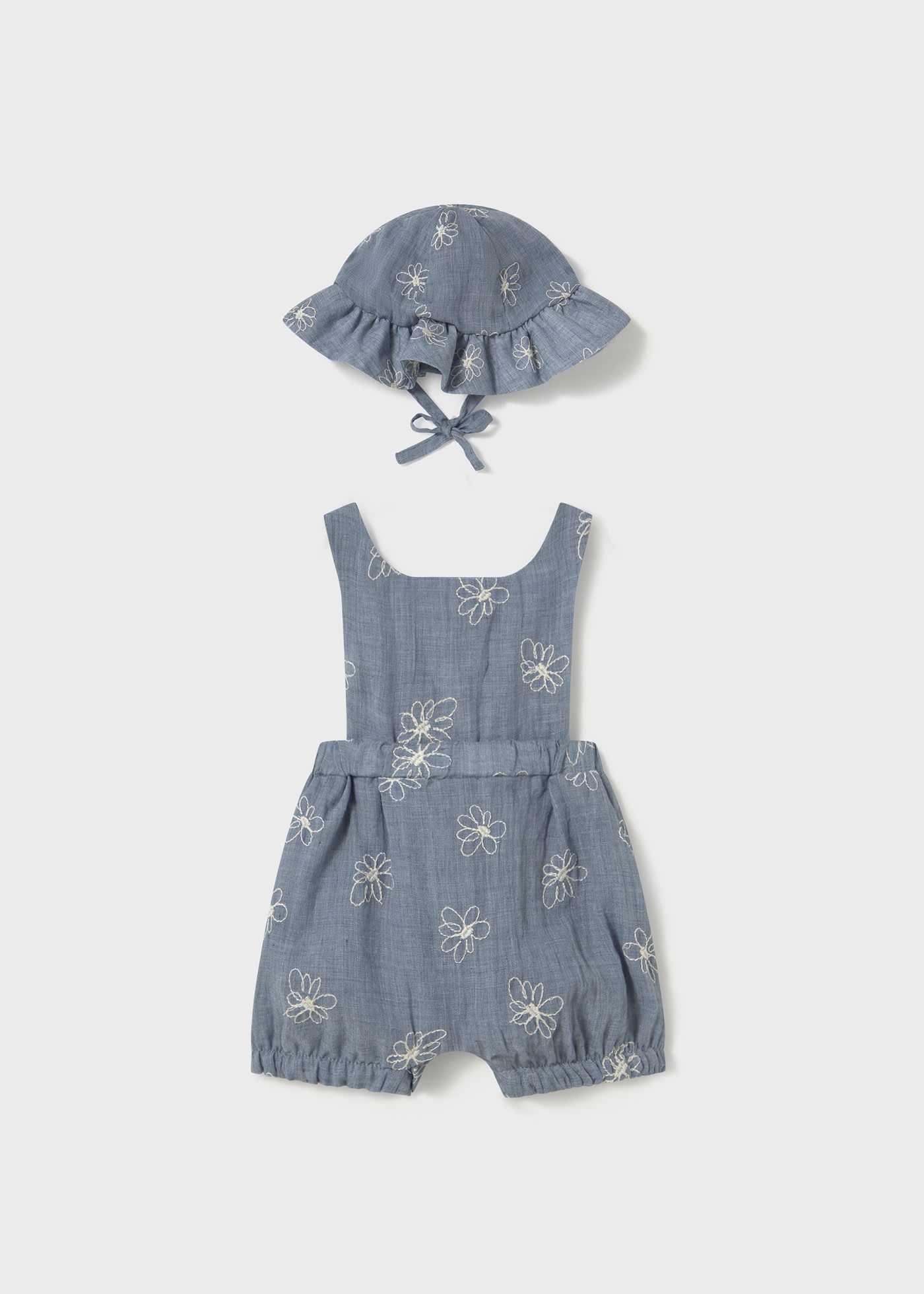 Newborn girl embroidered dungarees with bonnet