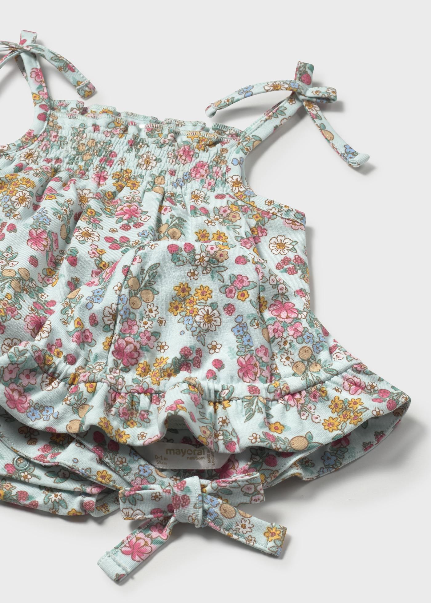 Newborn girl floral romper with bonnet