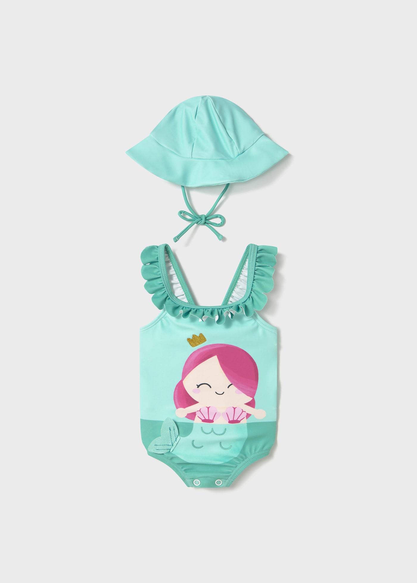 Newborn girl swimsuit with solar protective hat