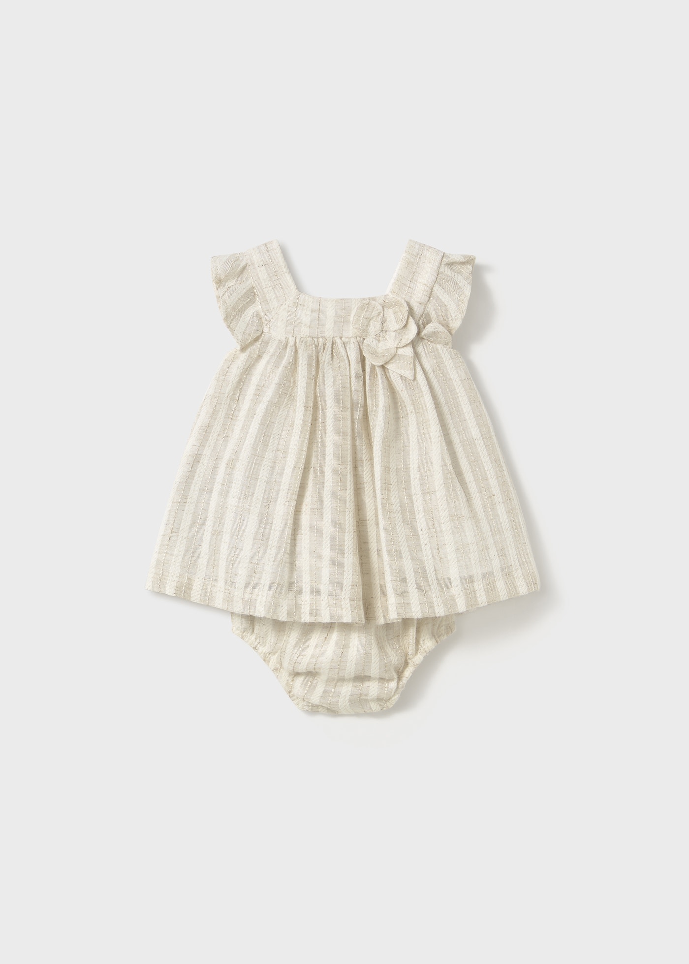 Newborn girl striped linen dress with nappy cover