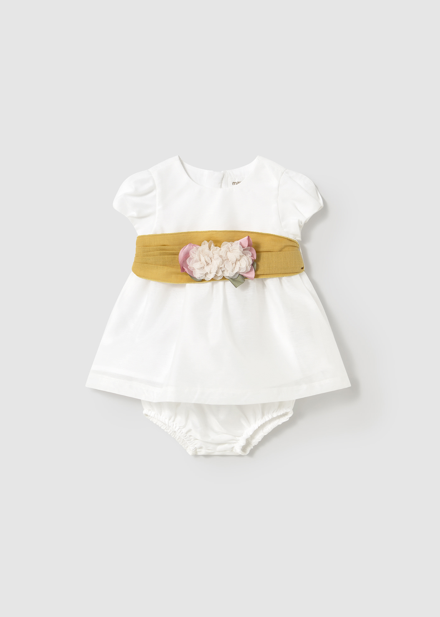 Newborn girl dress with nappy cover and sash