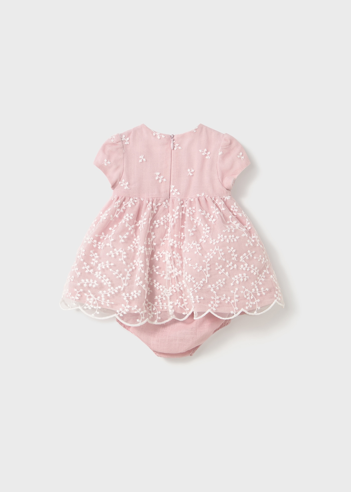 Newborn girl embroidered tulle dress with nappy cover