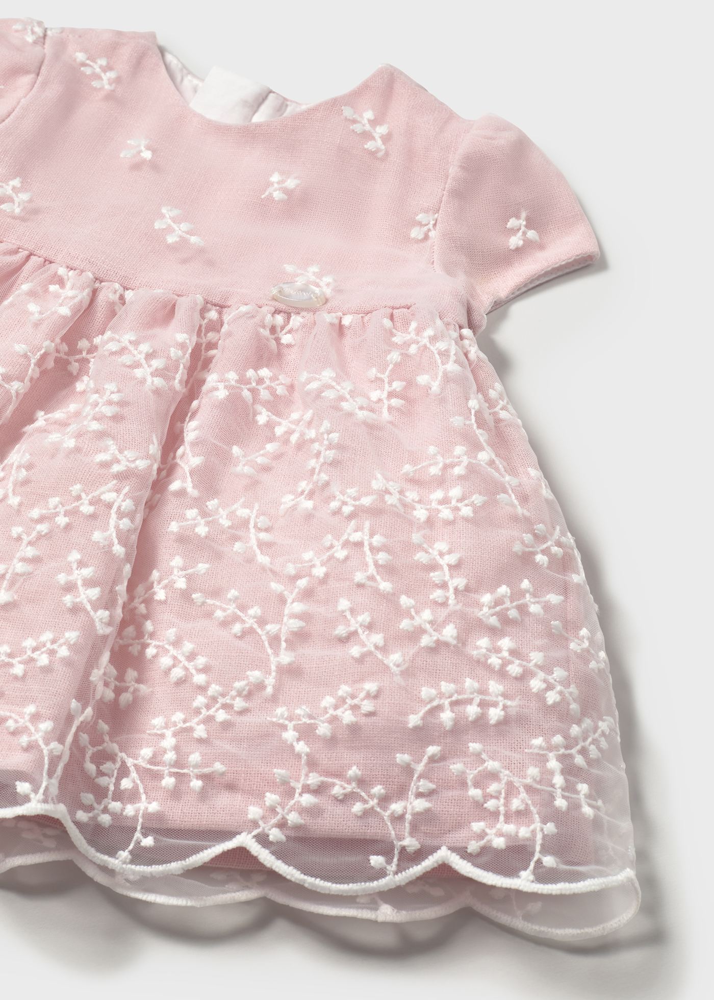 Newborn girl embroidered tulle dress with nappy cover