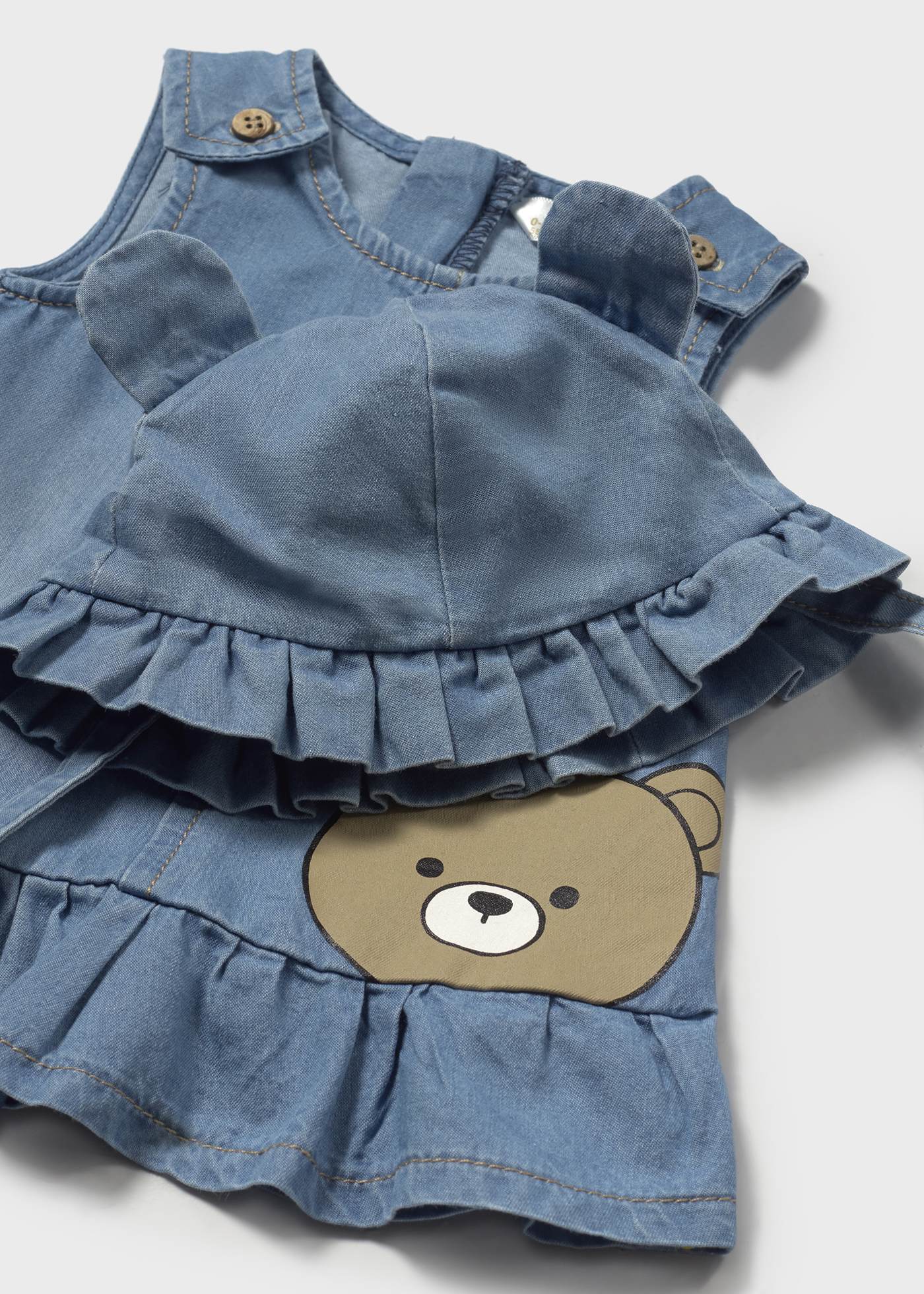 Newborn girl denim dress with bonnet