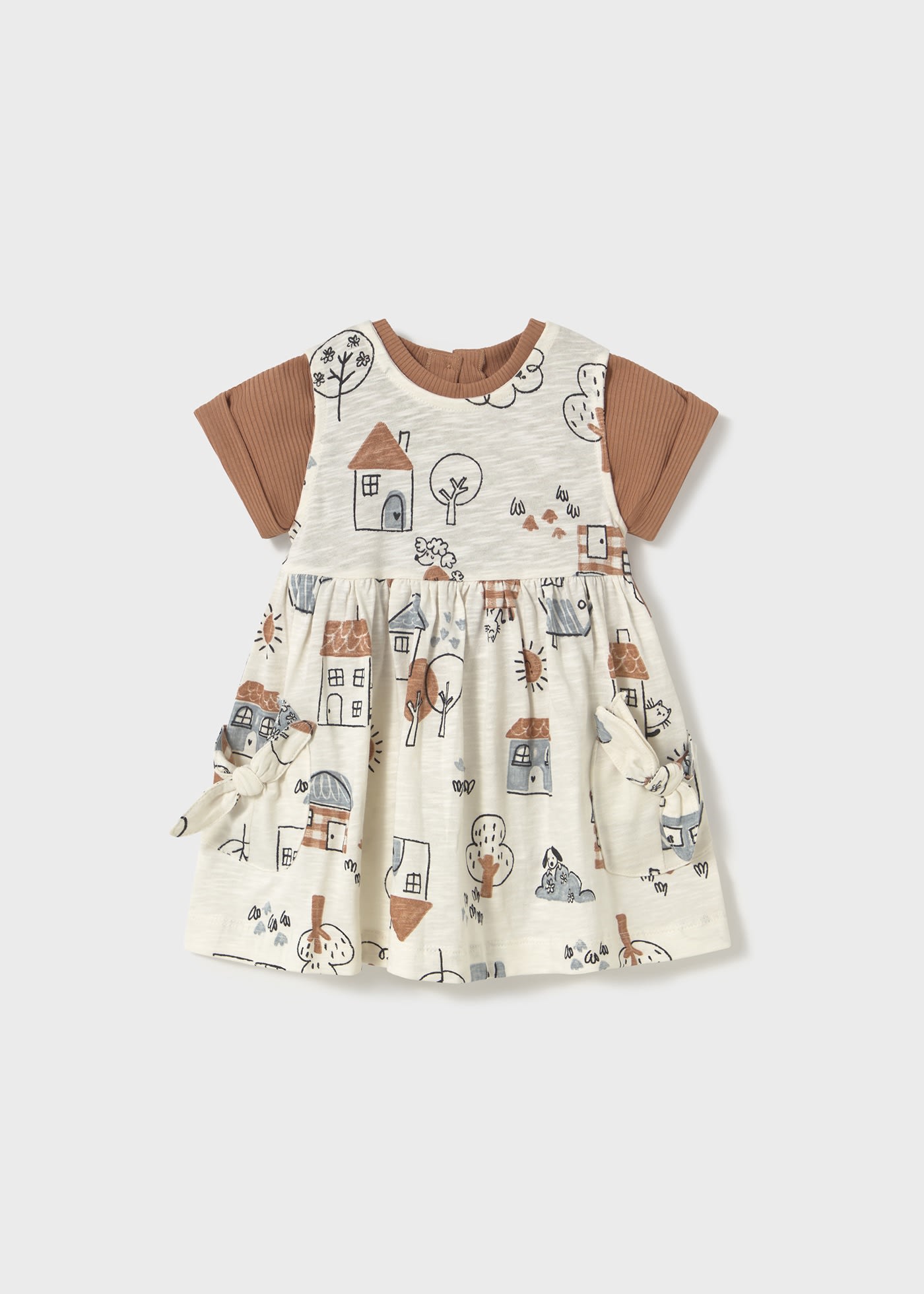 Baby print dress with top set