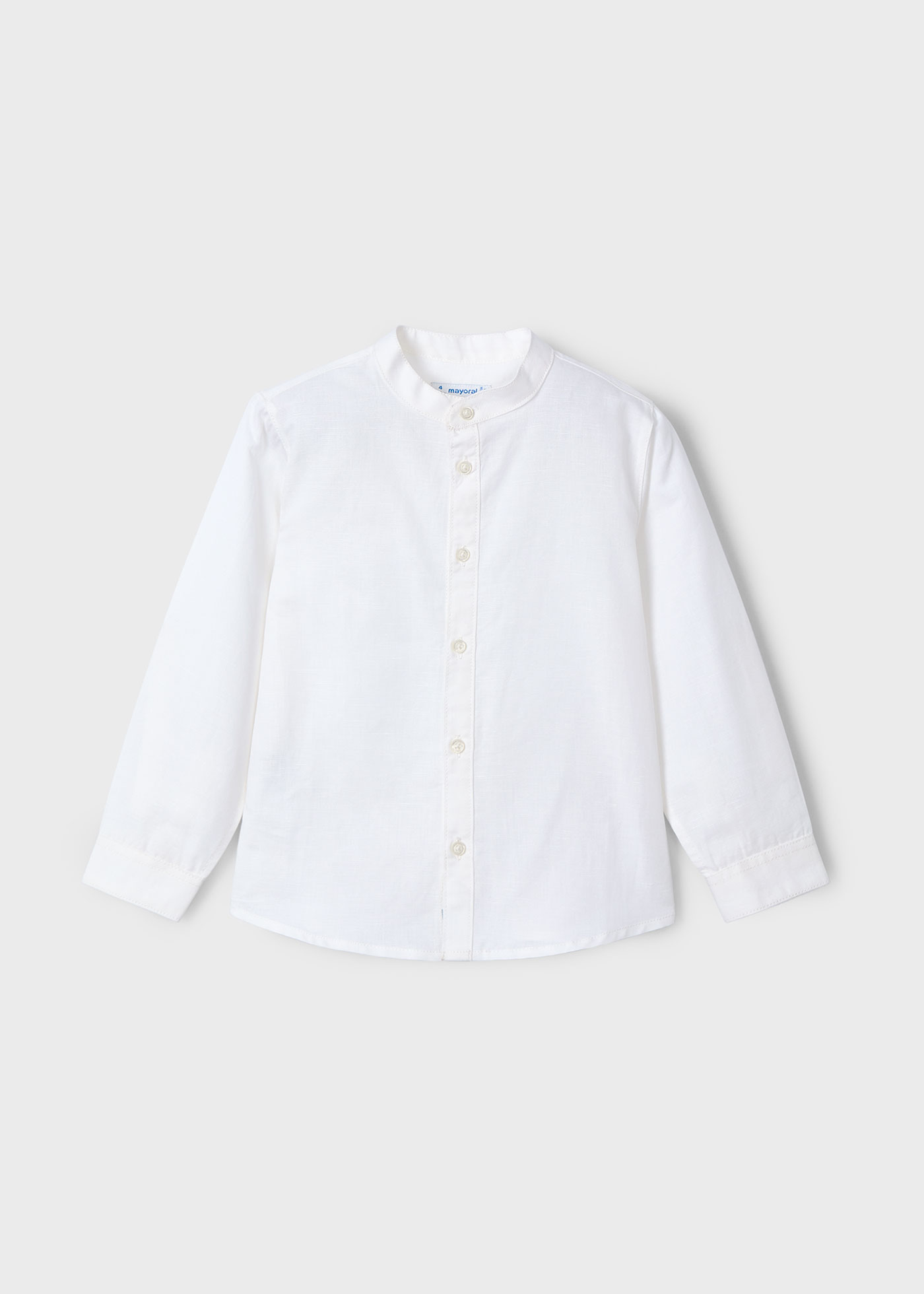 Boy Long Sleeve Linen Mandarin Collar Shirt