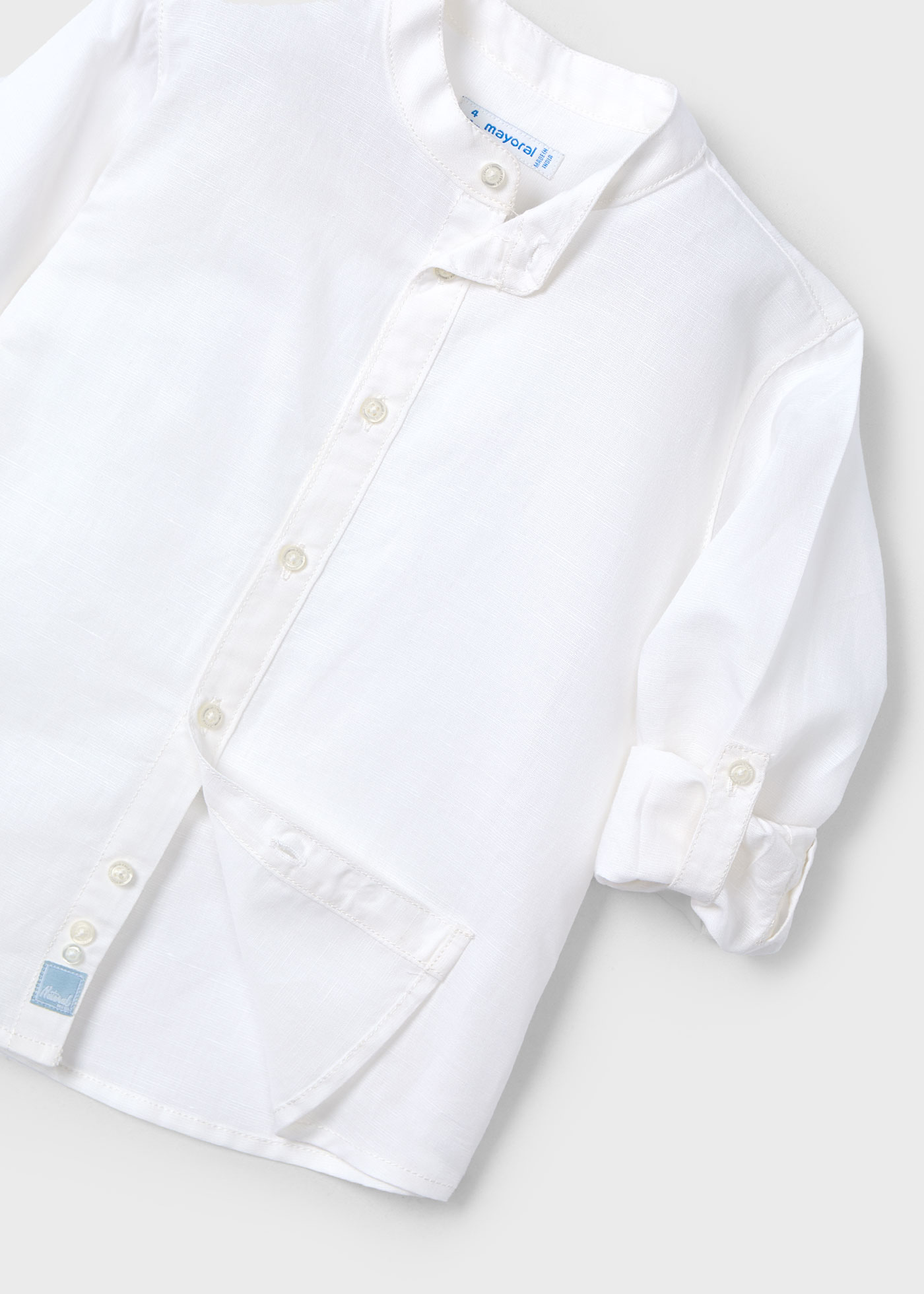 Boy Long Sleeve Linen Mandarin Collar Shirt