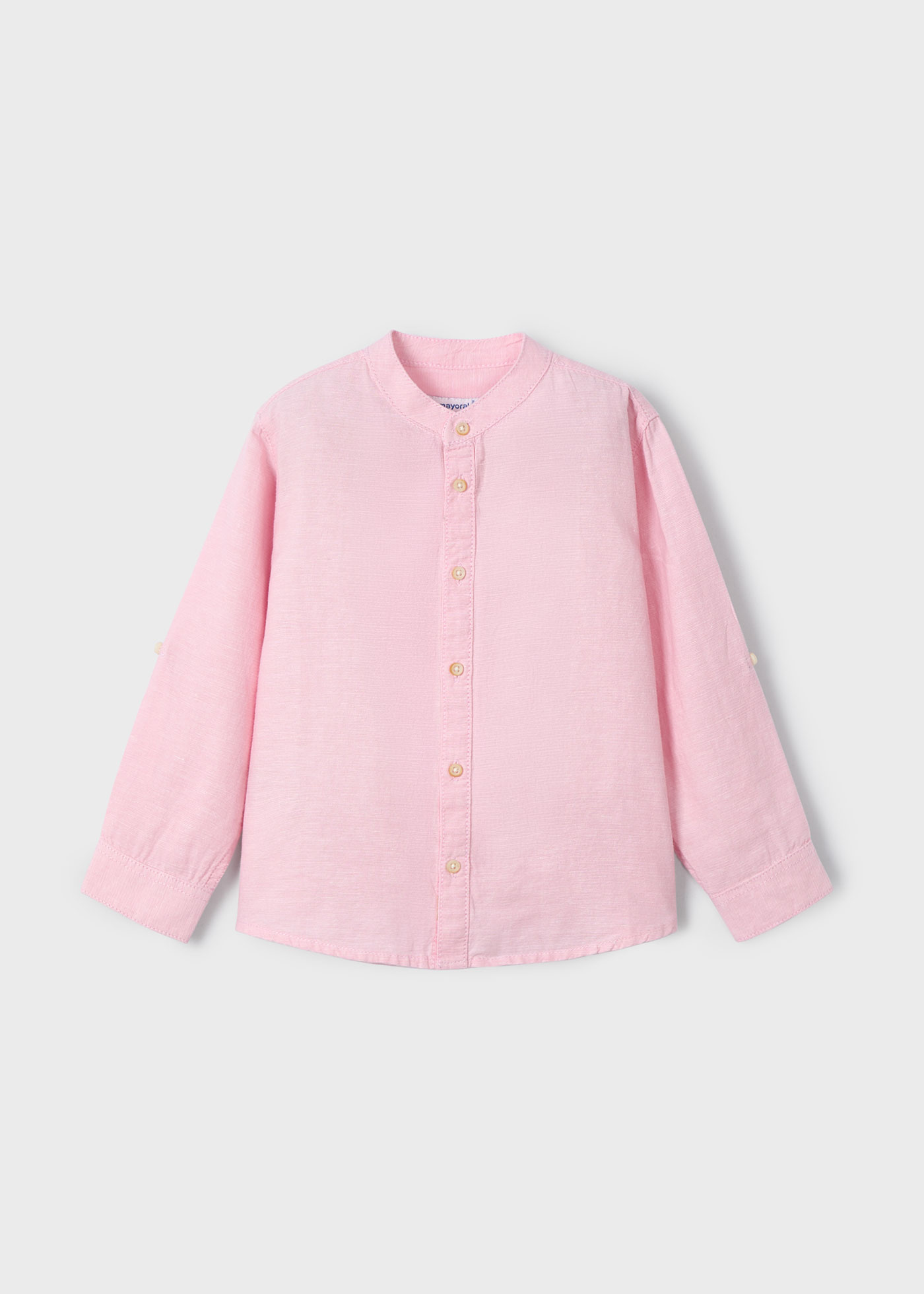 Boy long sleeved mao collar linen shirt