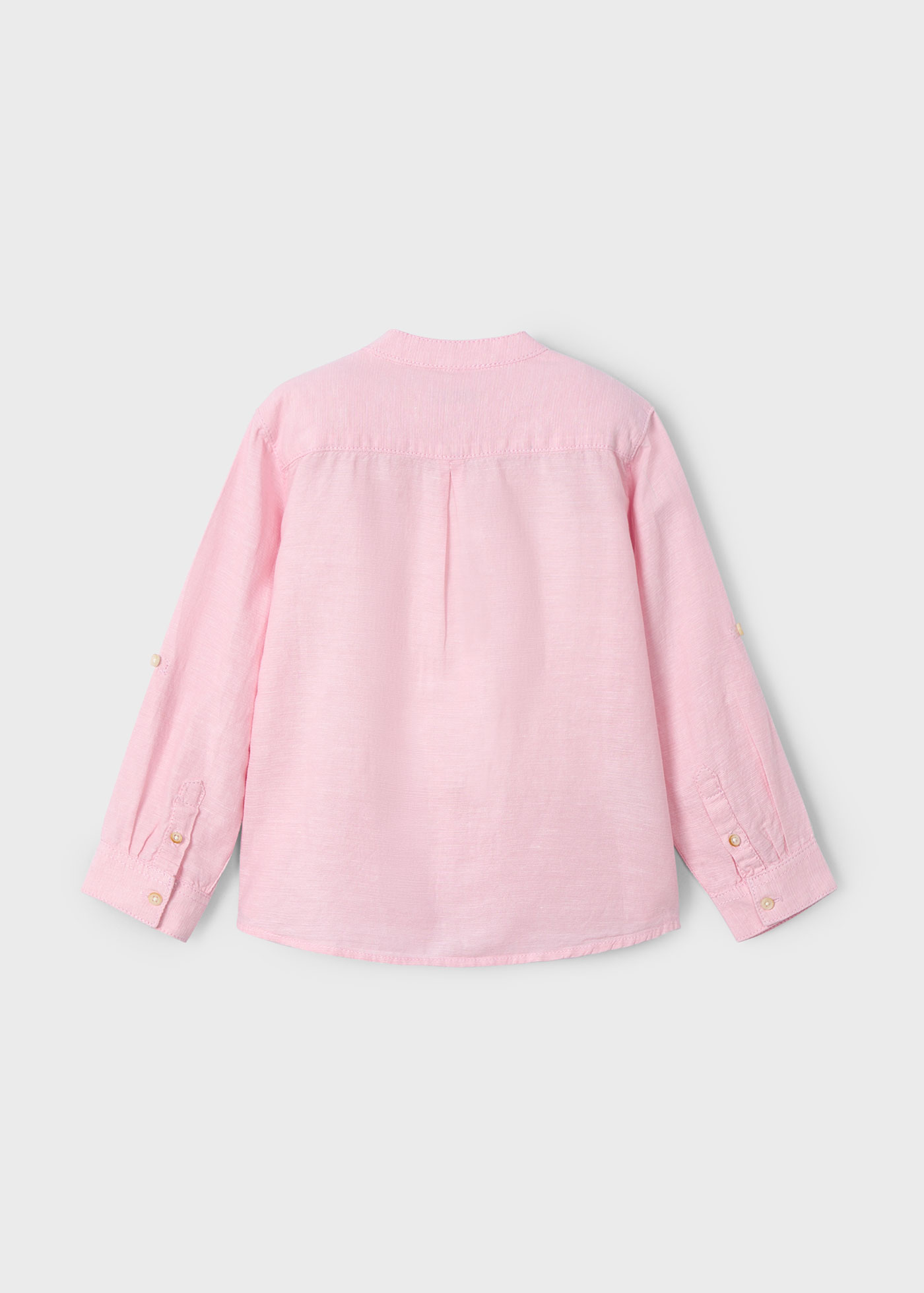 Boy long sleeved mao collar linen shirt