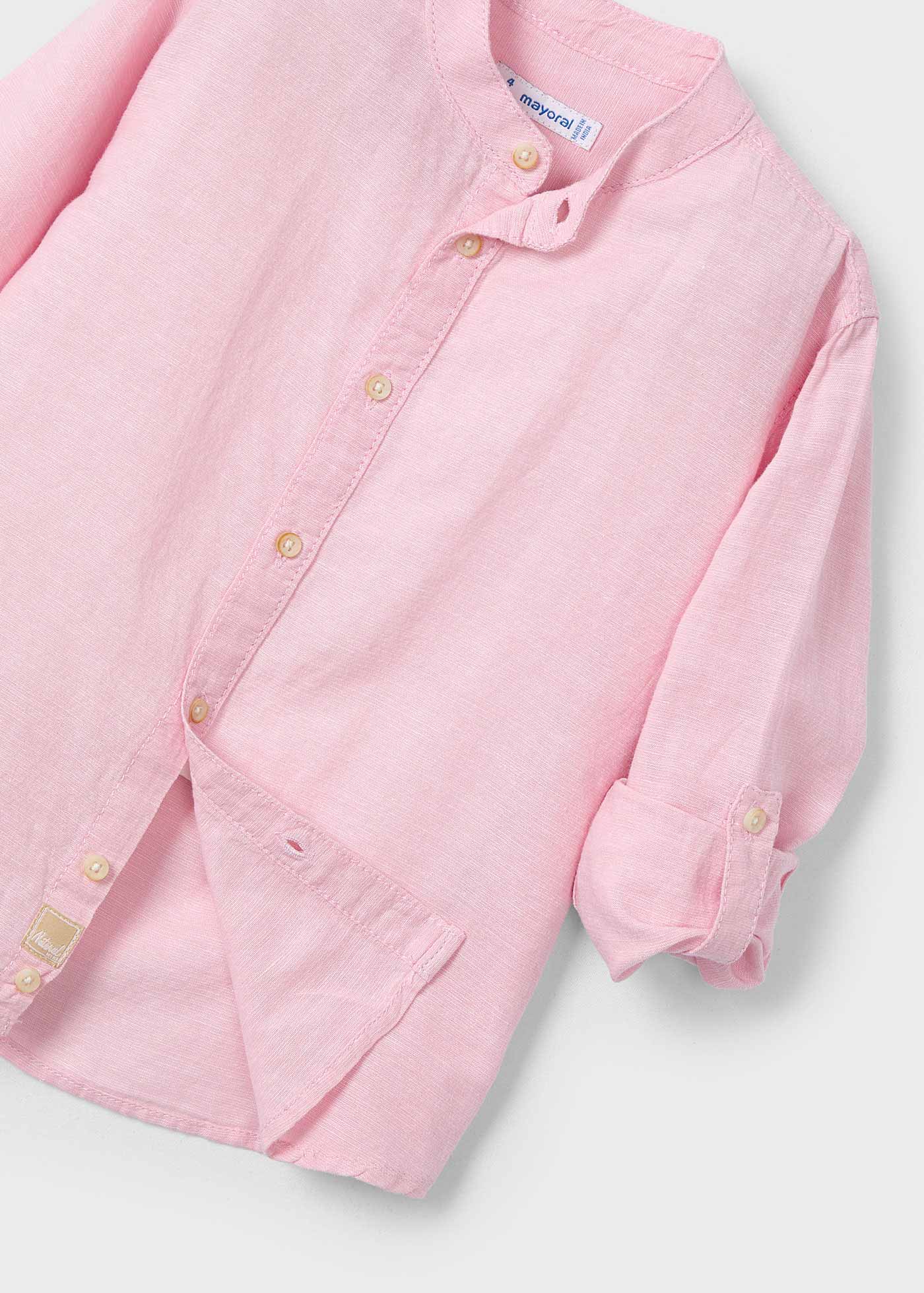 Boy Long Sleeve Linen Mandarin Collar Shirt