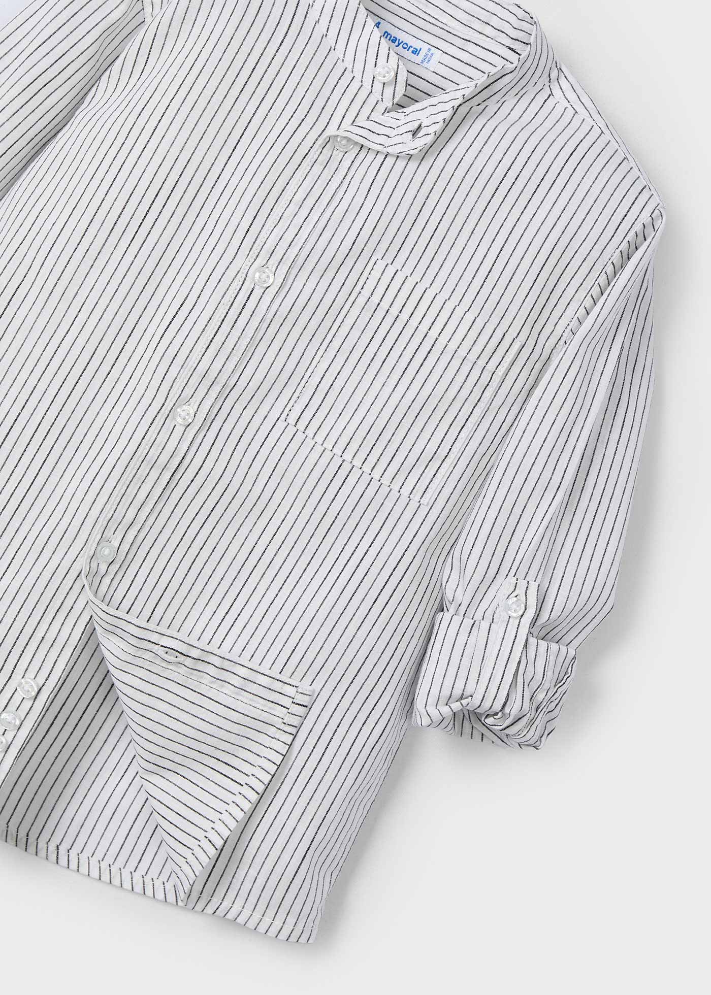 Boy Long Sleeve Striped Mandarin Collar Shirt