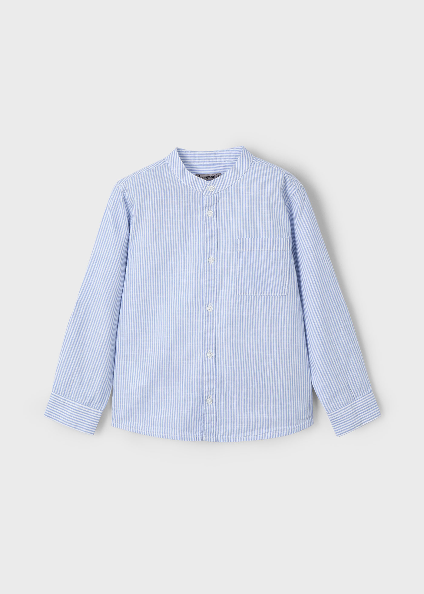 Boy Long Sleeve Striped Mandarin Collar Shirt