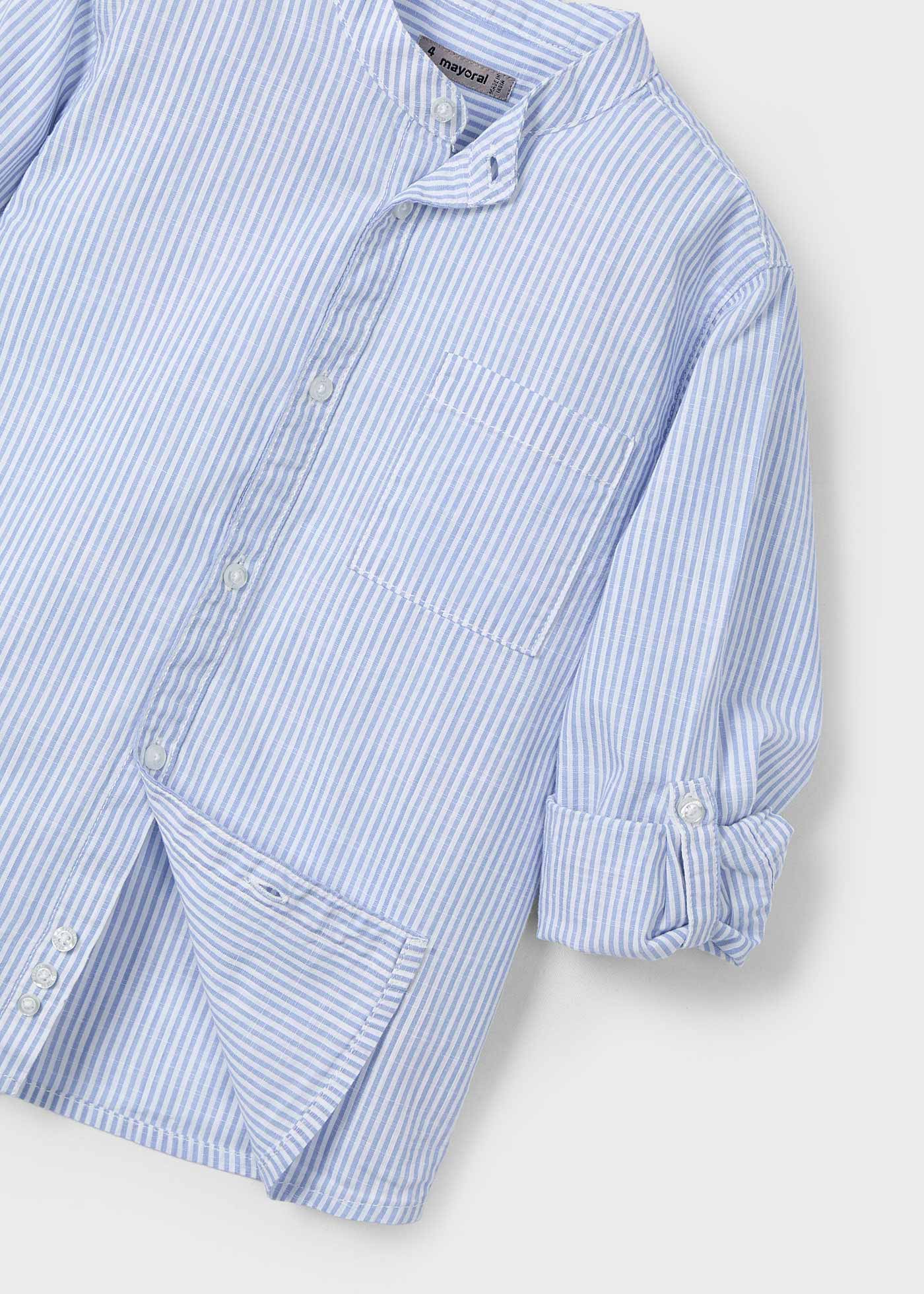Camisa manga comprida gola mao riscas menino