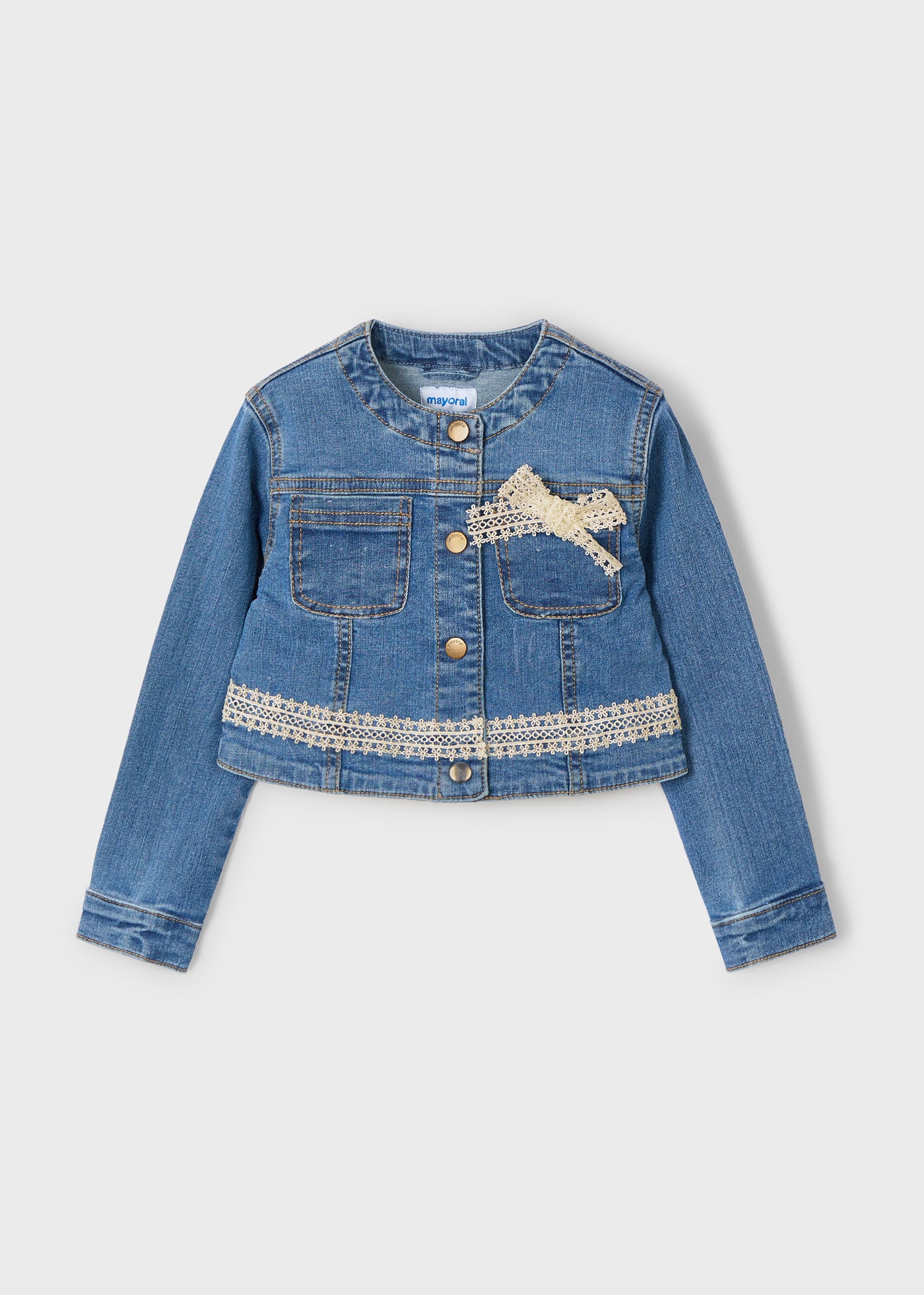 Giubbotto jeans dettagli pizzo bambina