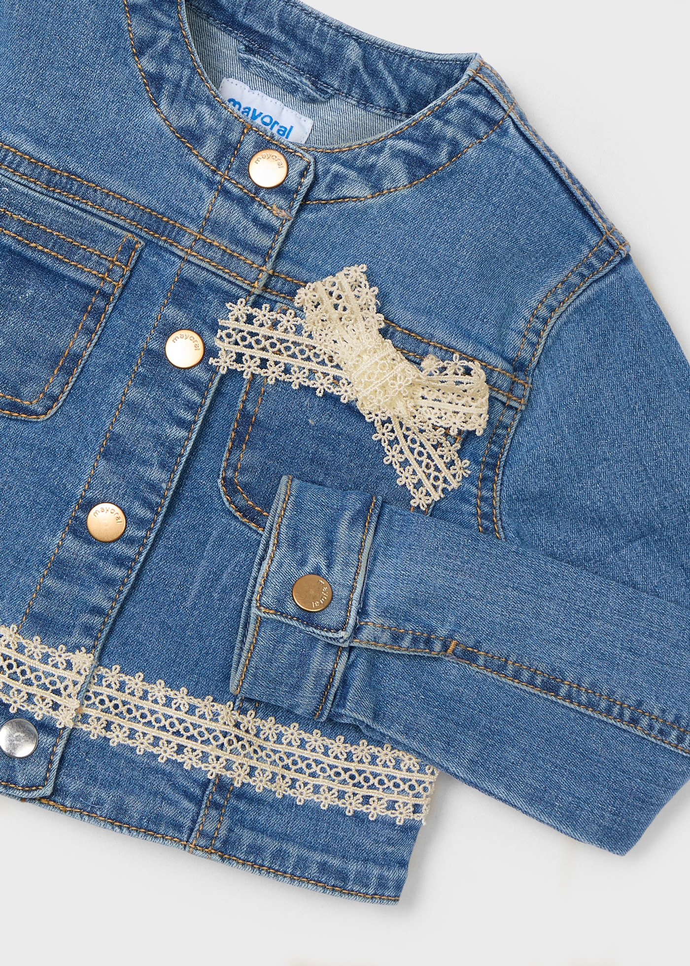 Girl Denim Jacket with Guipure Details