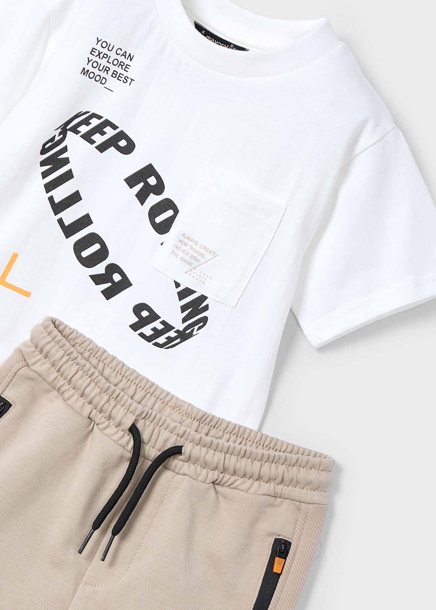 Set bermude si tricou text baiat