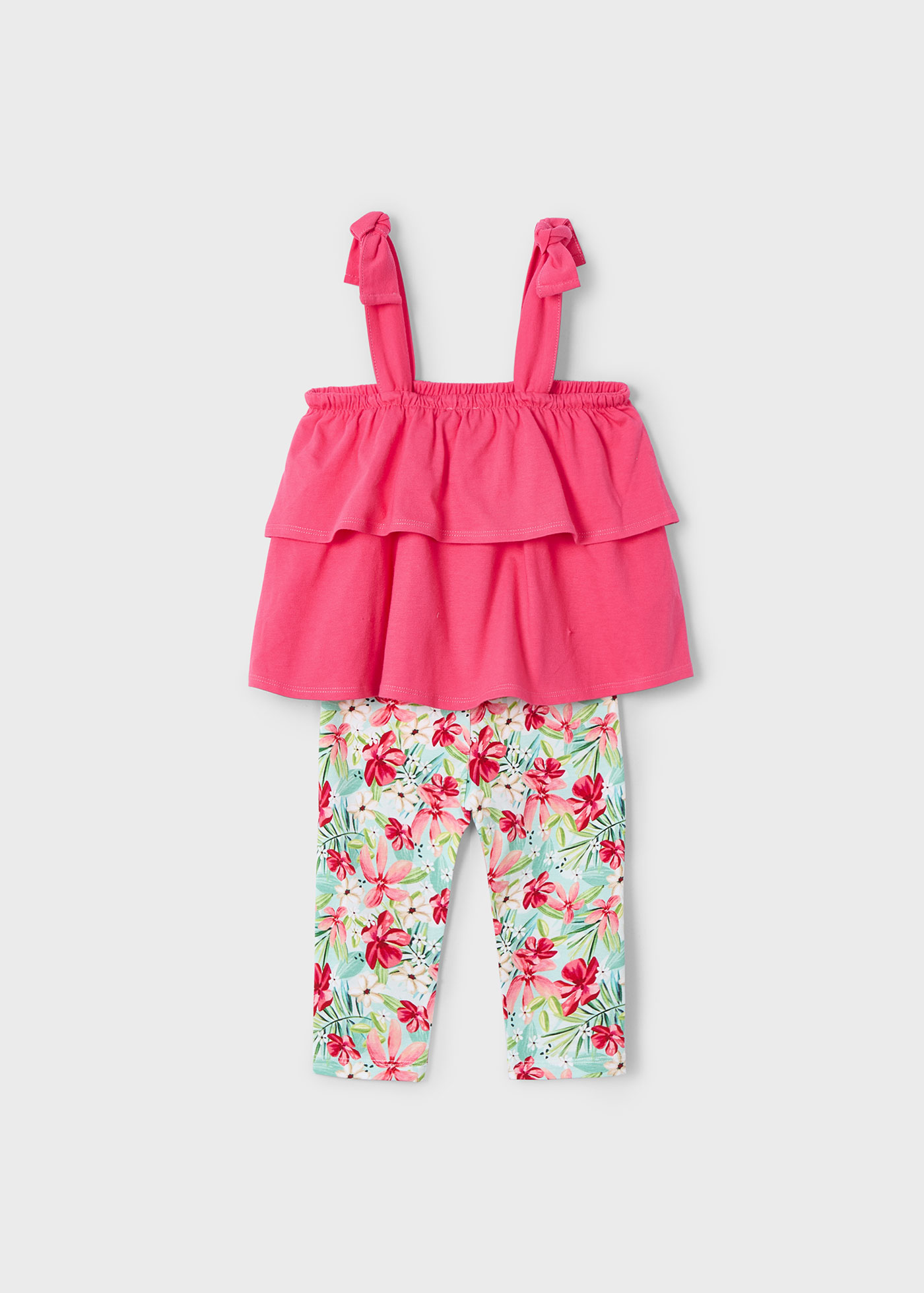 Completo leggings a tre quarti e maglietta volant bambina