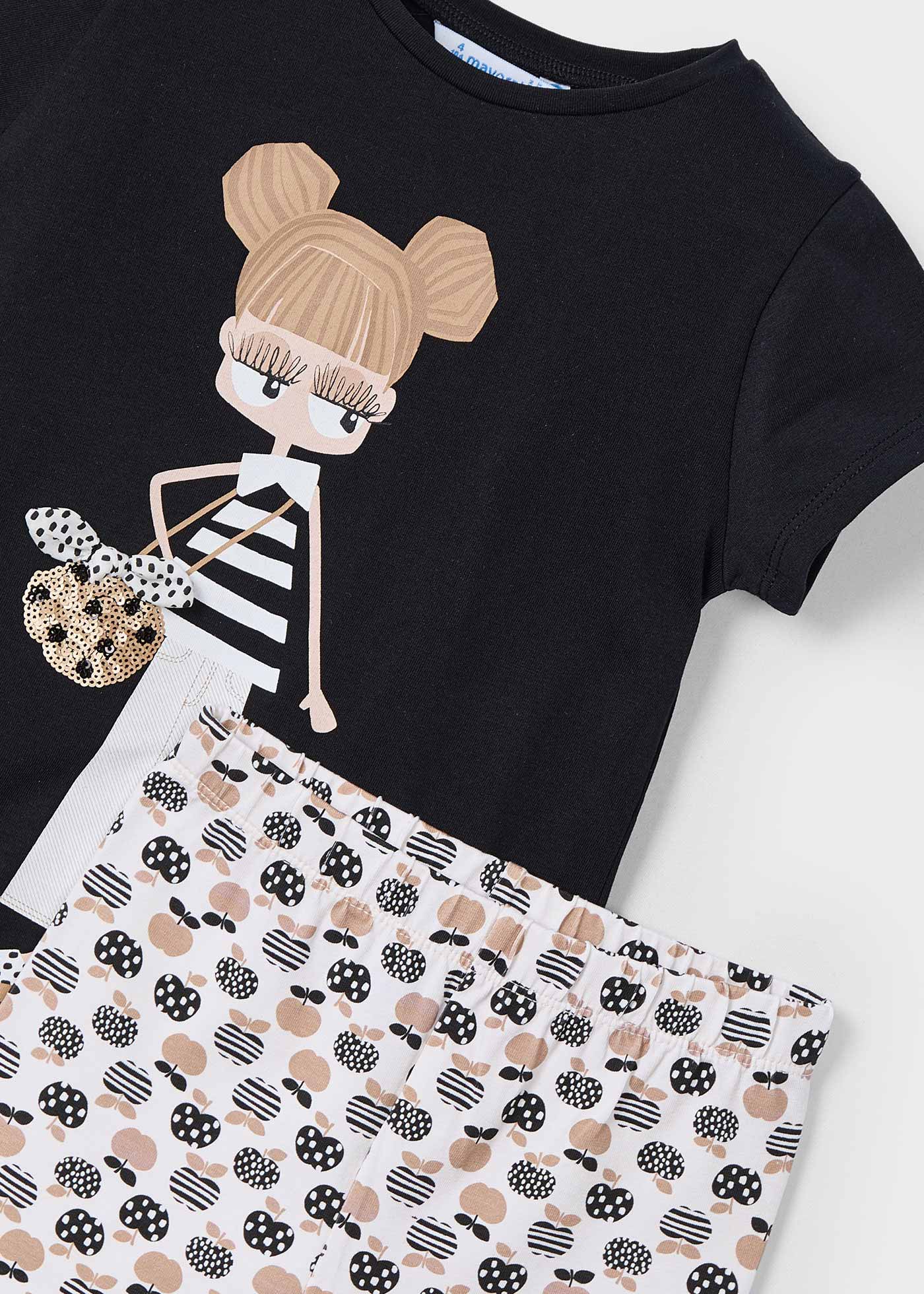 Set colanti si tricou imprimat fetita