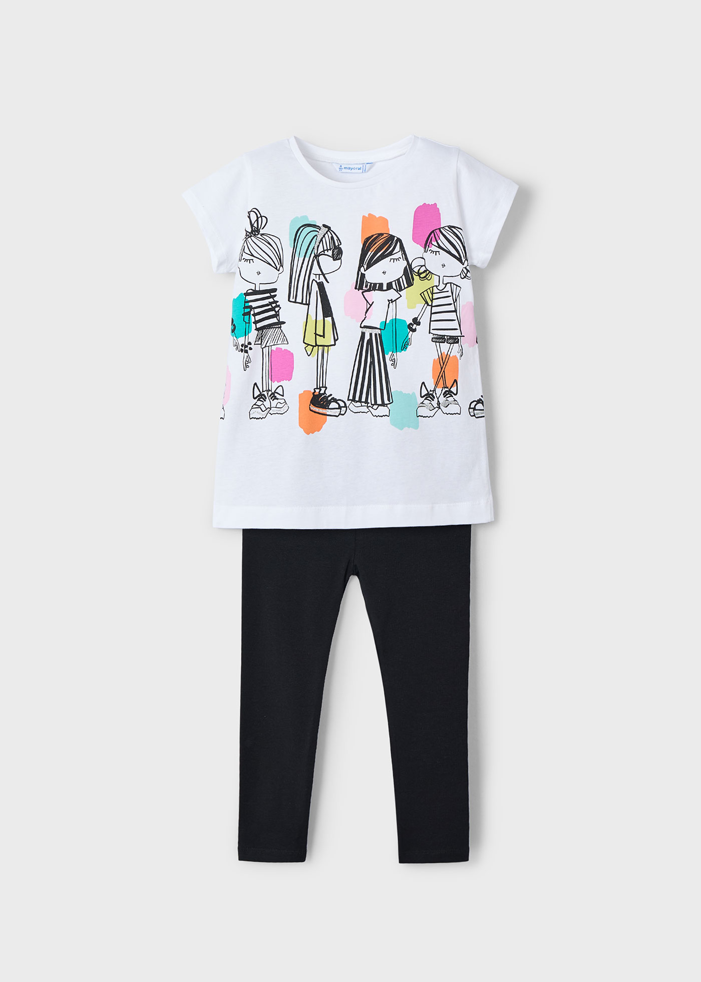 Completo leggings alla caviglia e maglietta stampata bambina