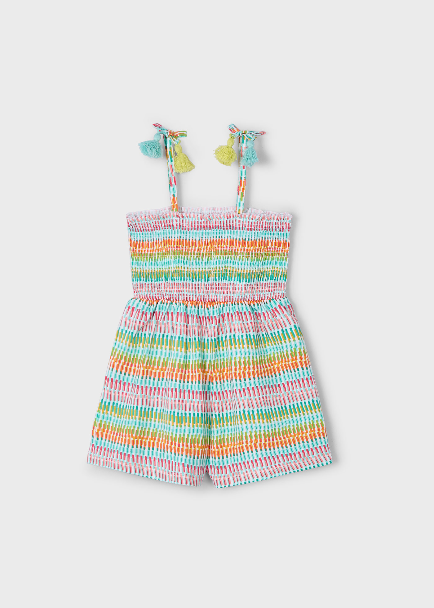 Macacão curto estampado ninho de abelha menina