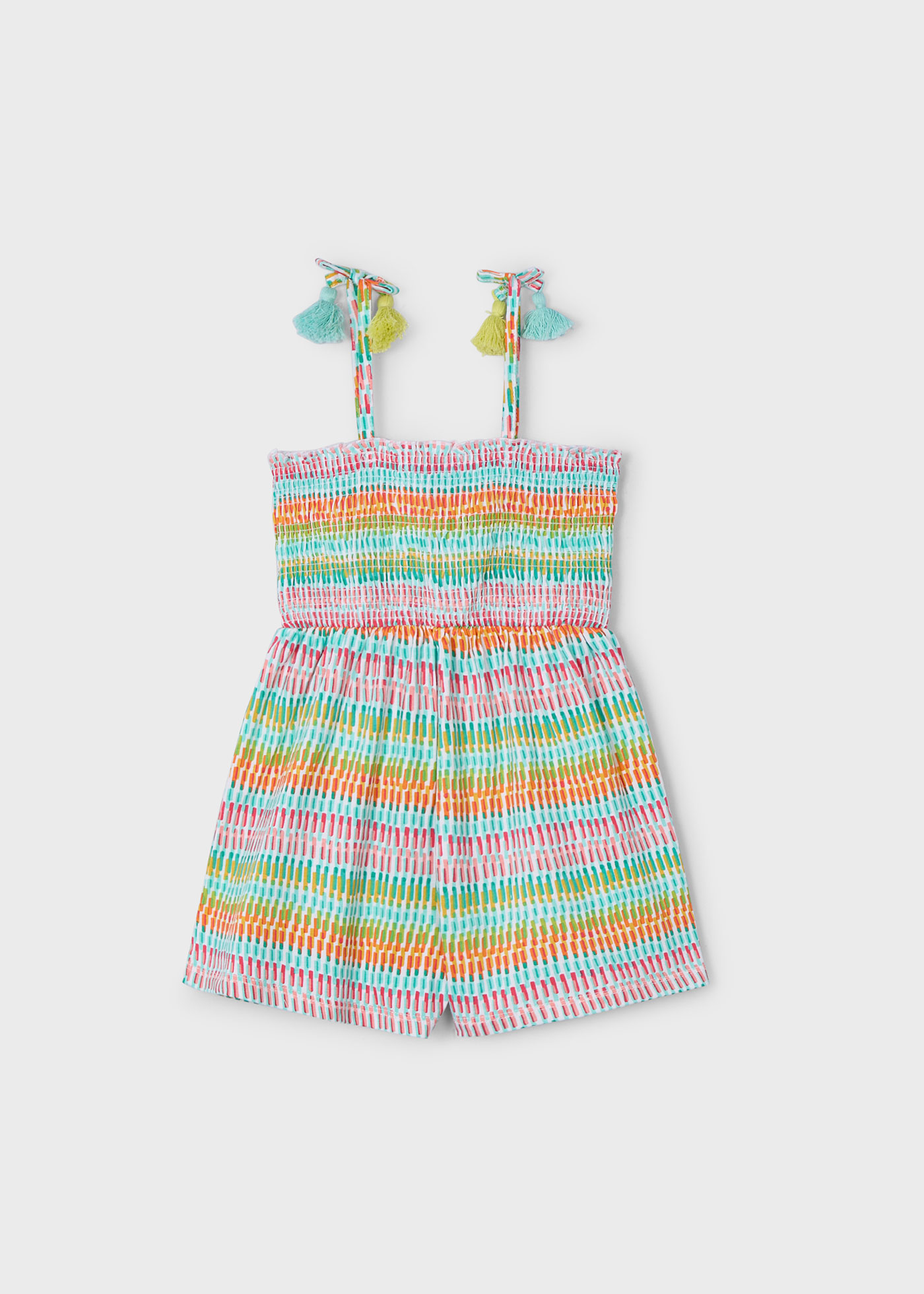 Macacão curto estampado ninho de abelha menina