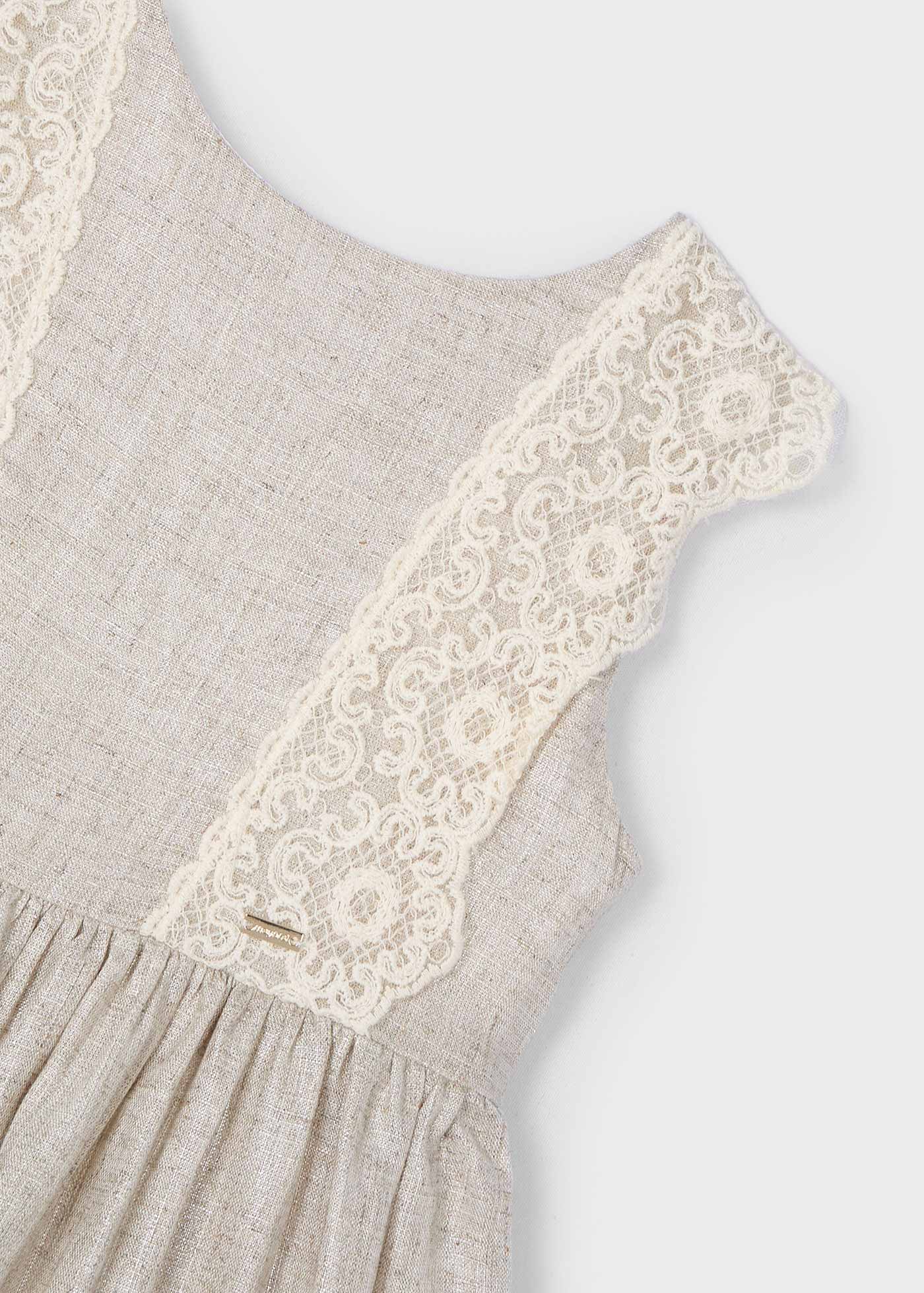 Girl embroidered detail linen dress