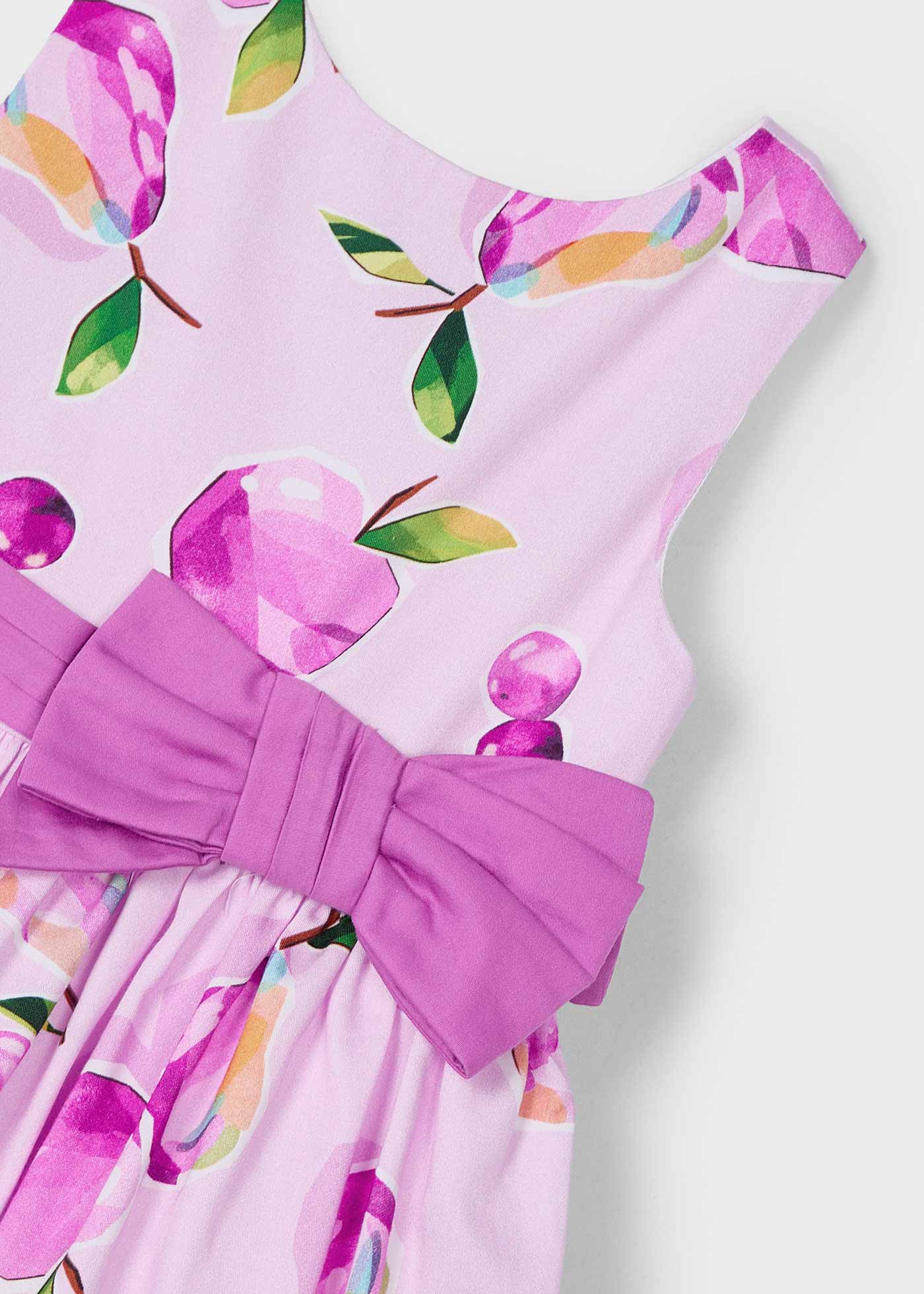 Girl Floral Waist Bow Print Dress