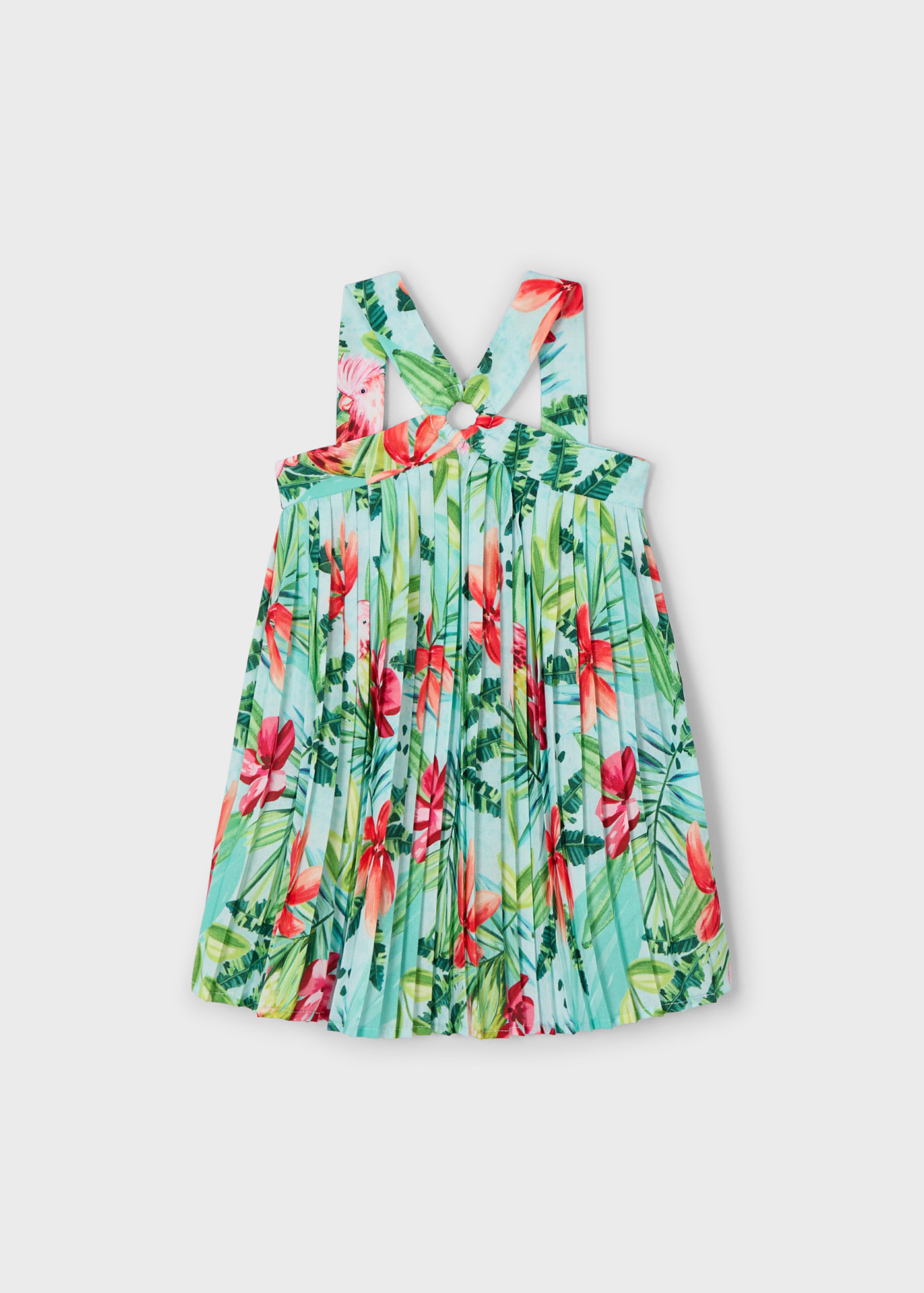 Girl pleated tropical dress