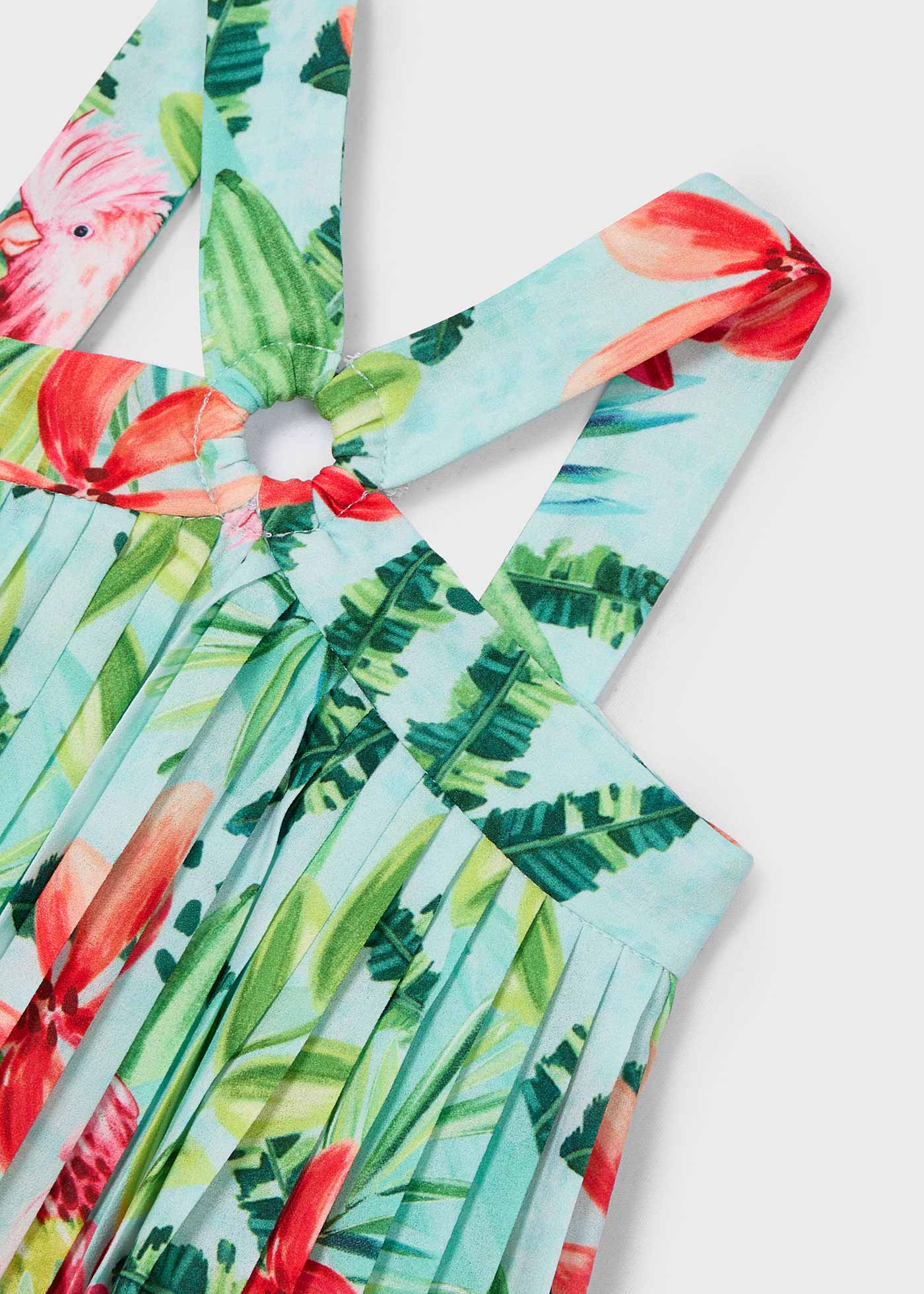 Girl pleated tropical dress