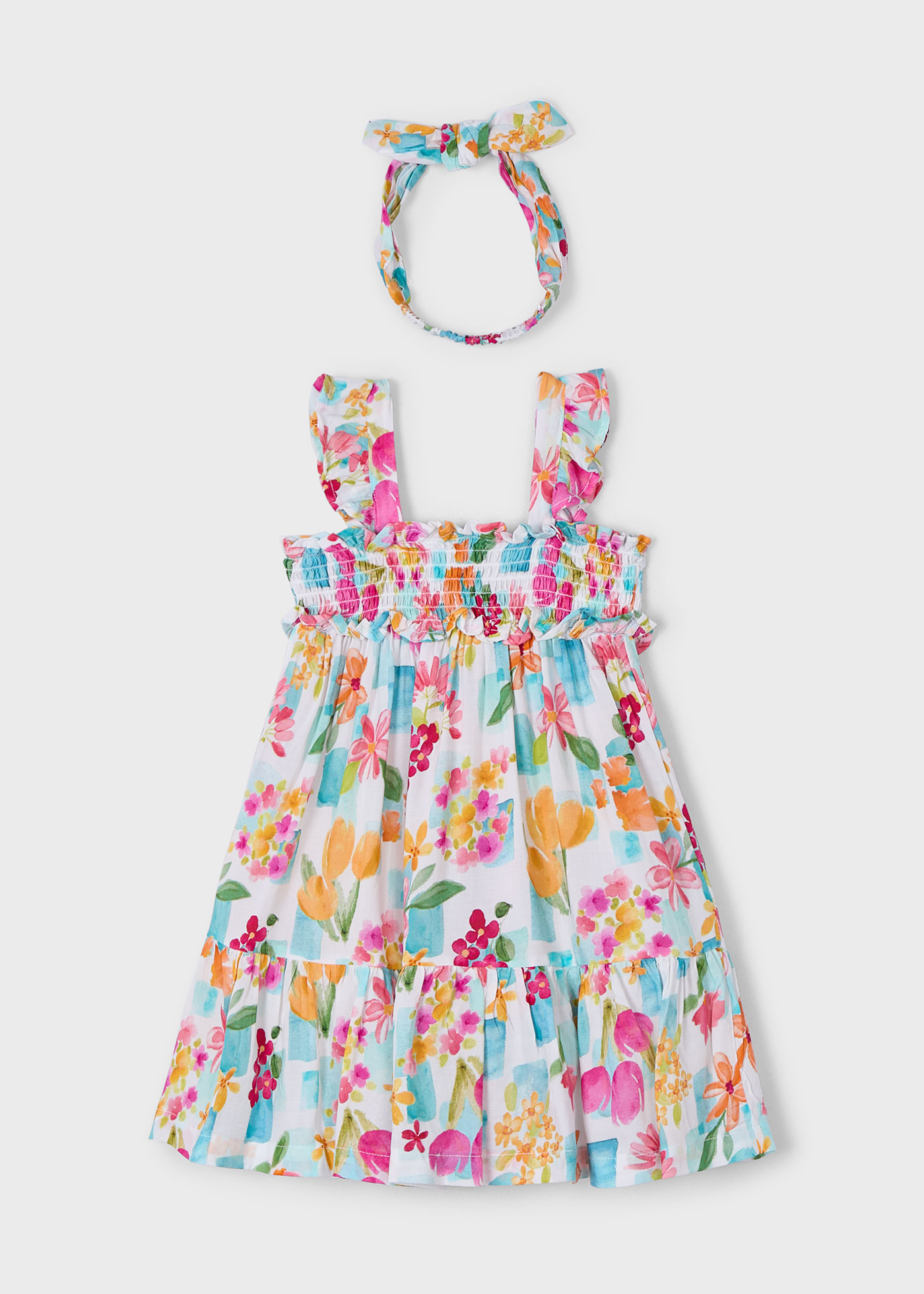 Girl print dress with headband