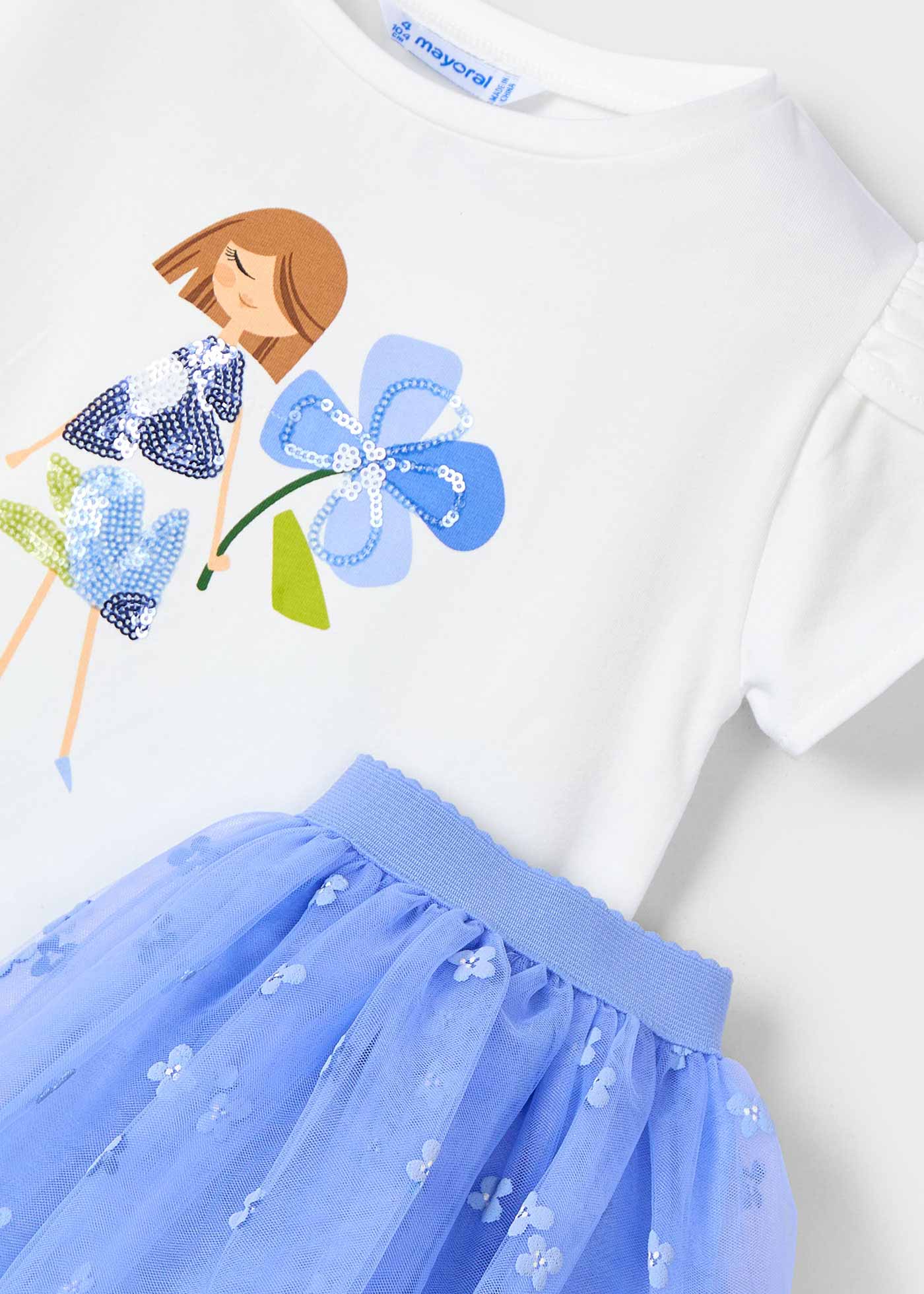 Set fusta tul si tricou fetita