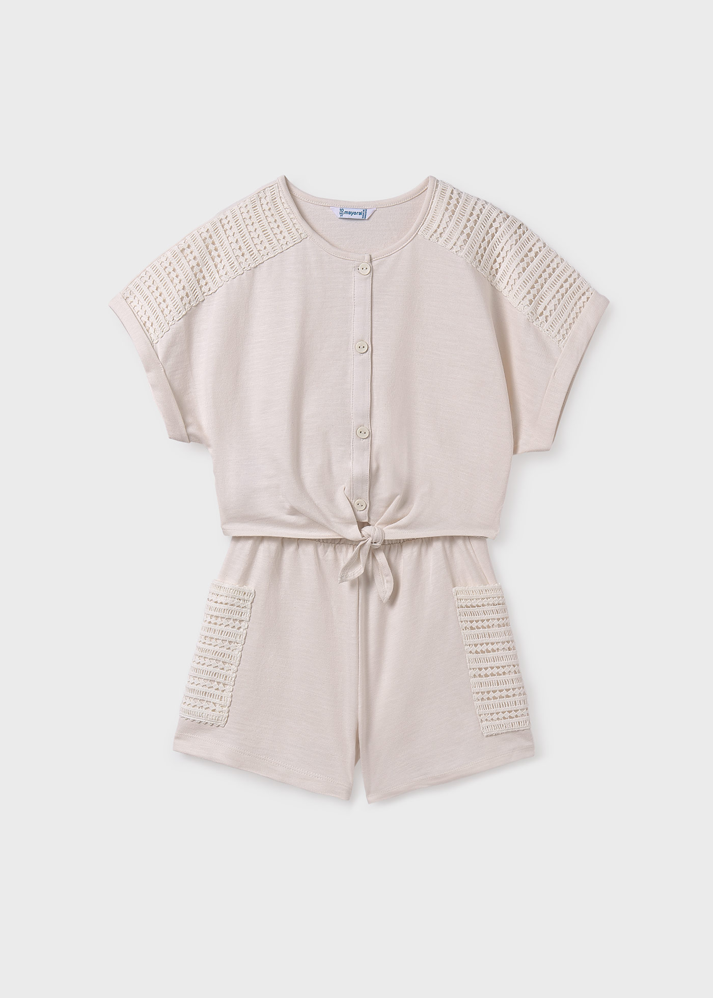 Комплект къс панталон и тениска с възел за момиче