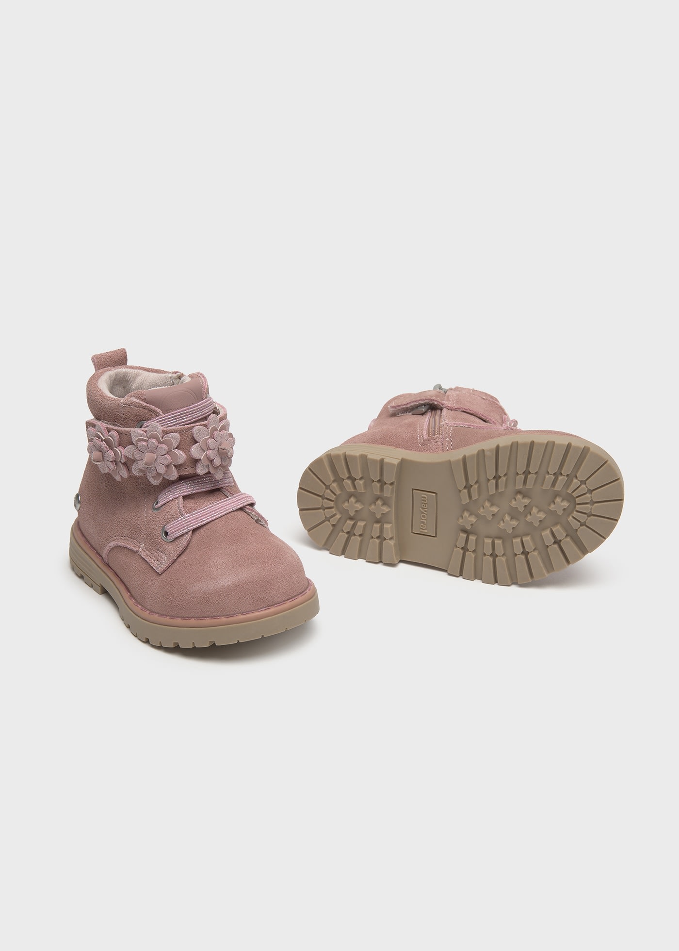 Stivaletti crosta di pelle fiori neonata