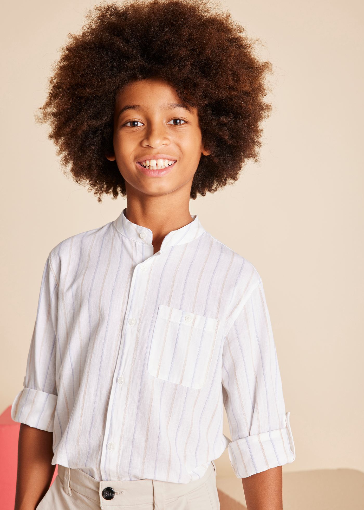 Boy Long Sleeve Band-Collar Shirt