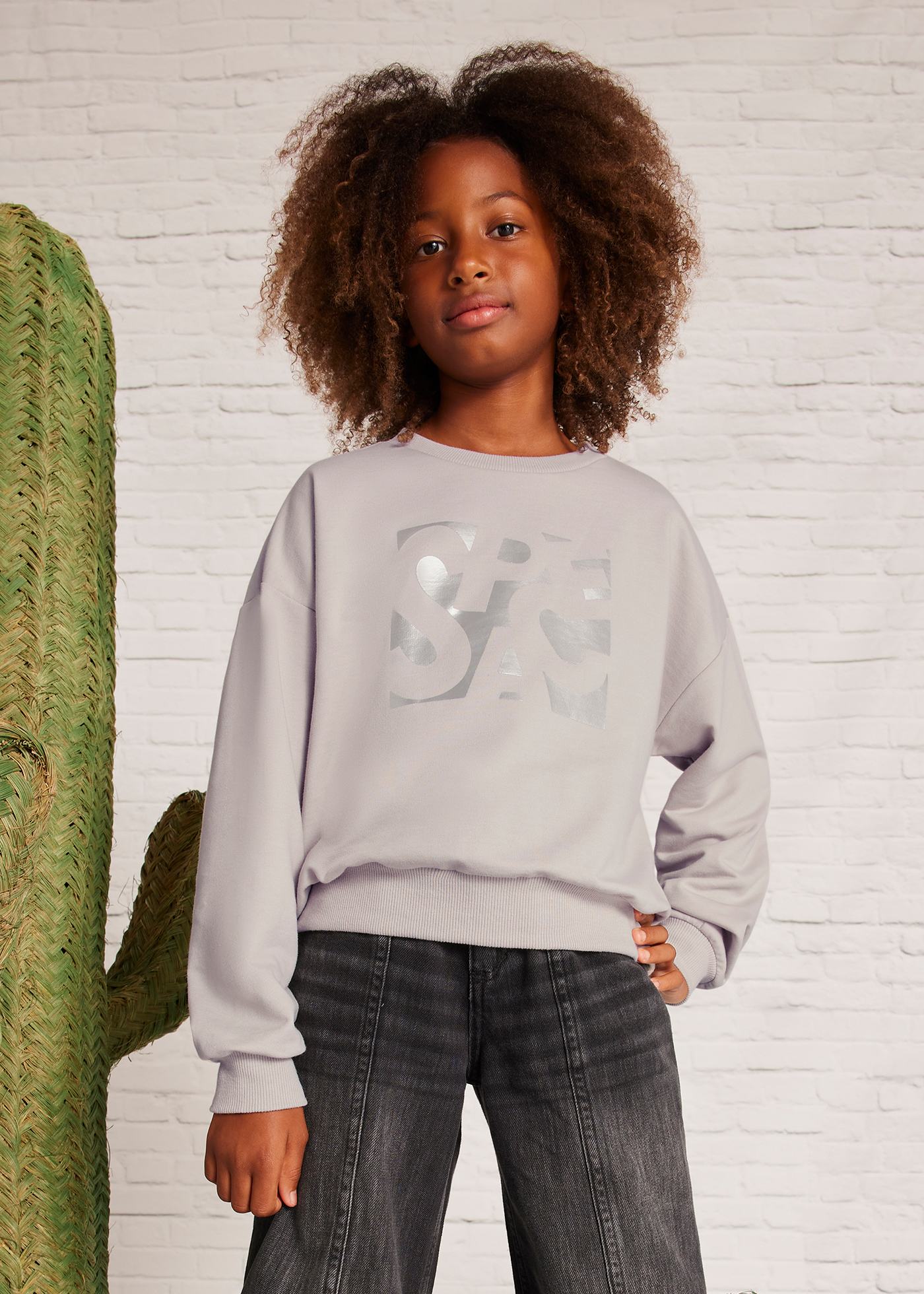 Girl Metallic Text Sweatshirt