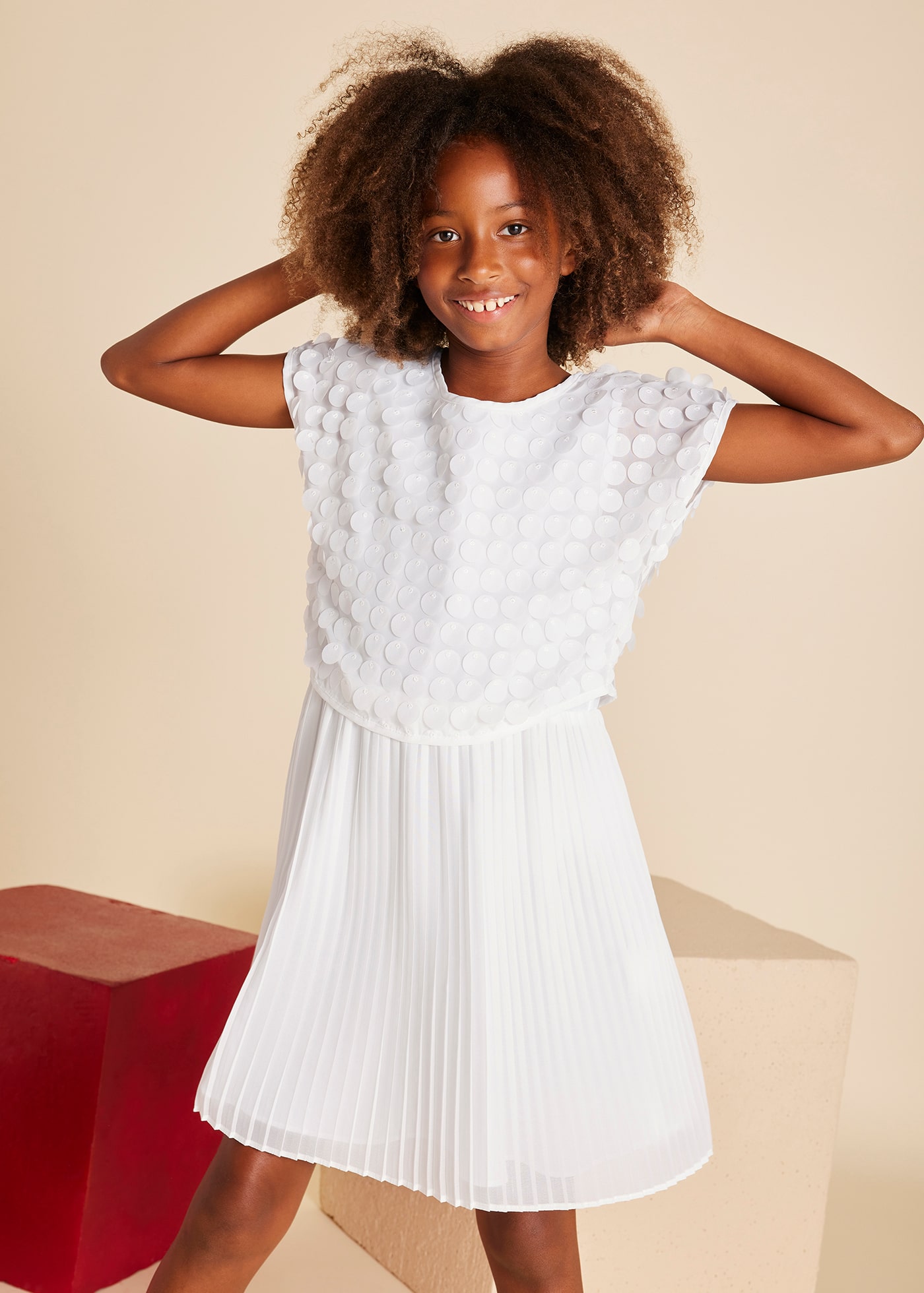 Girl combined pleated dress