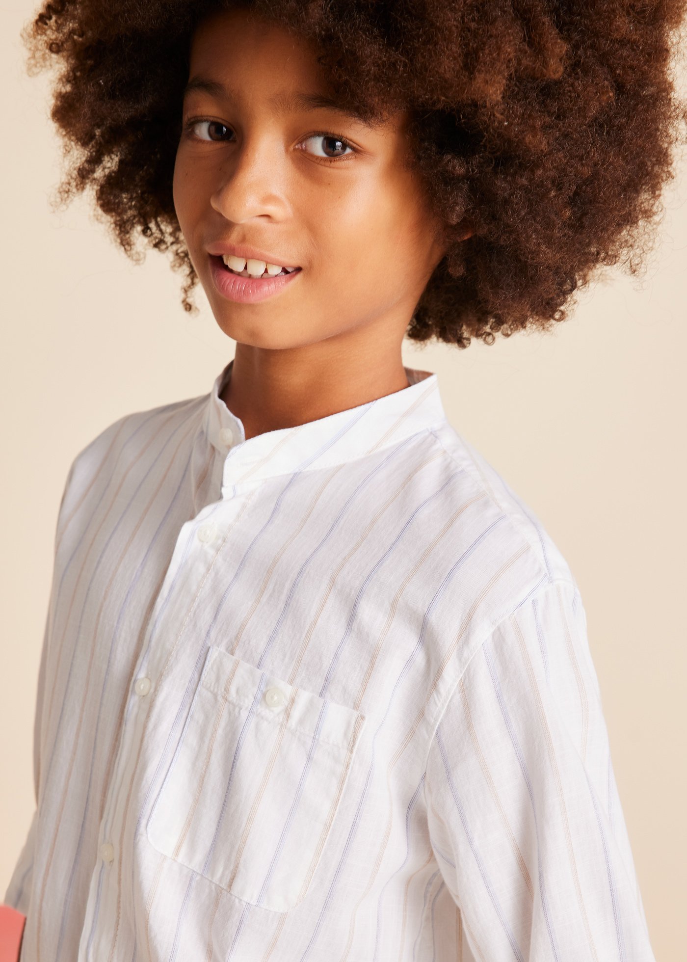 Boy Long Sleeve Band-Collar Shirt