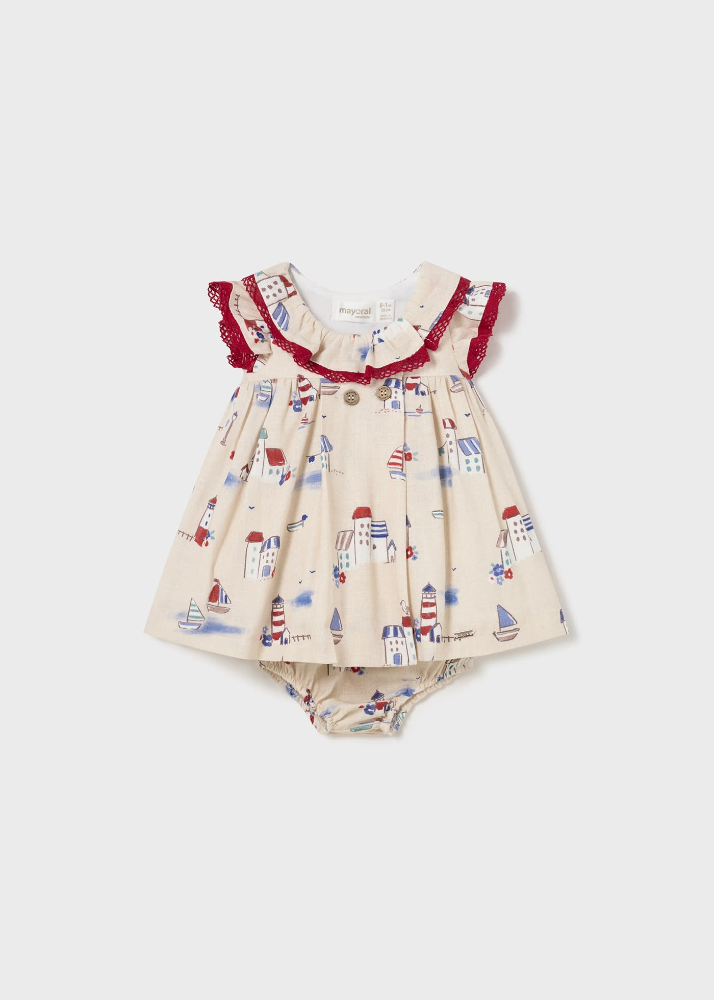 Vestido con cubrepañal estampado lino recién nacido