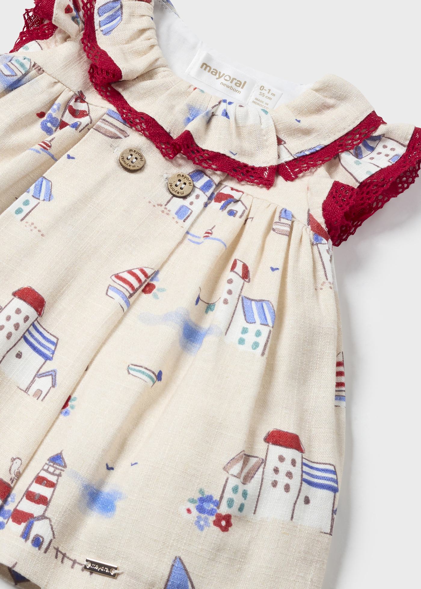 Vestito stampato lino con copri pannolino neonata